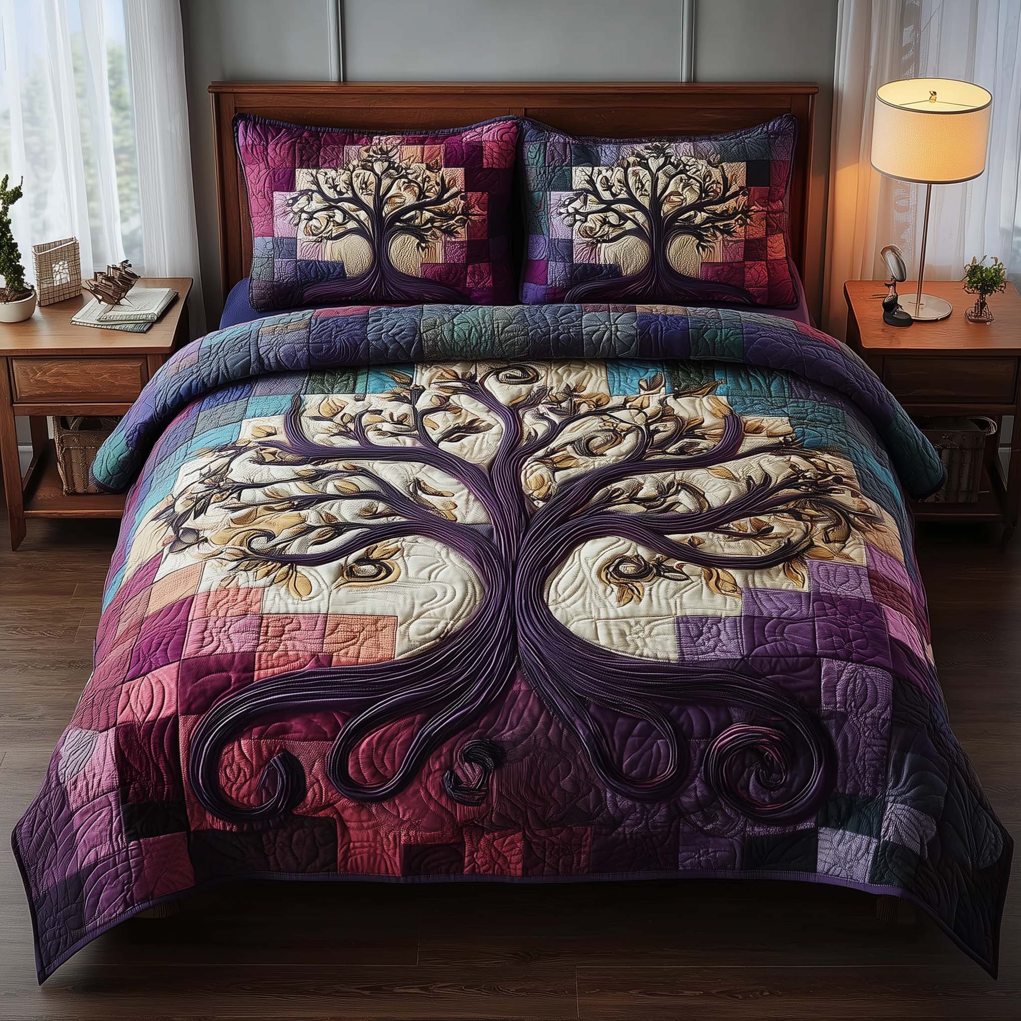 Celestial Tree Quilted Bedding Set Bedsheet Comforter Set Tree Of Life Gift Items