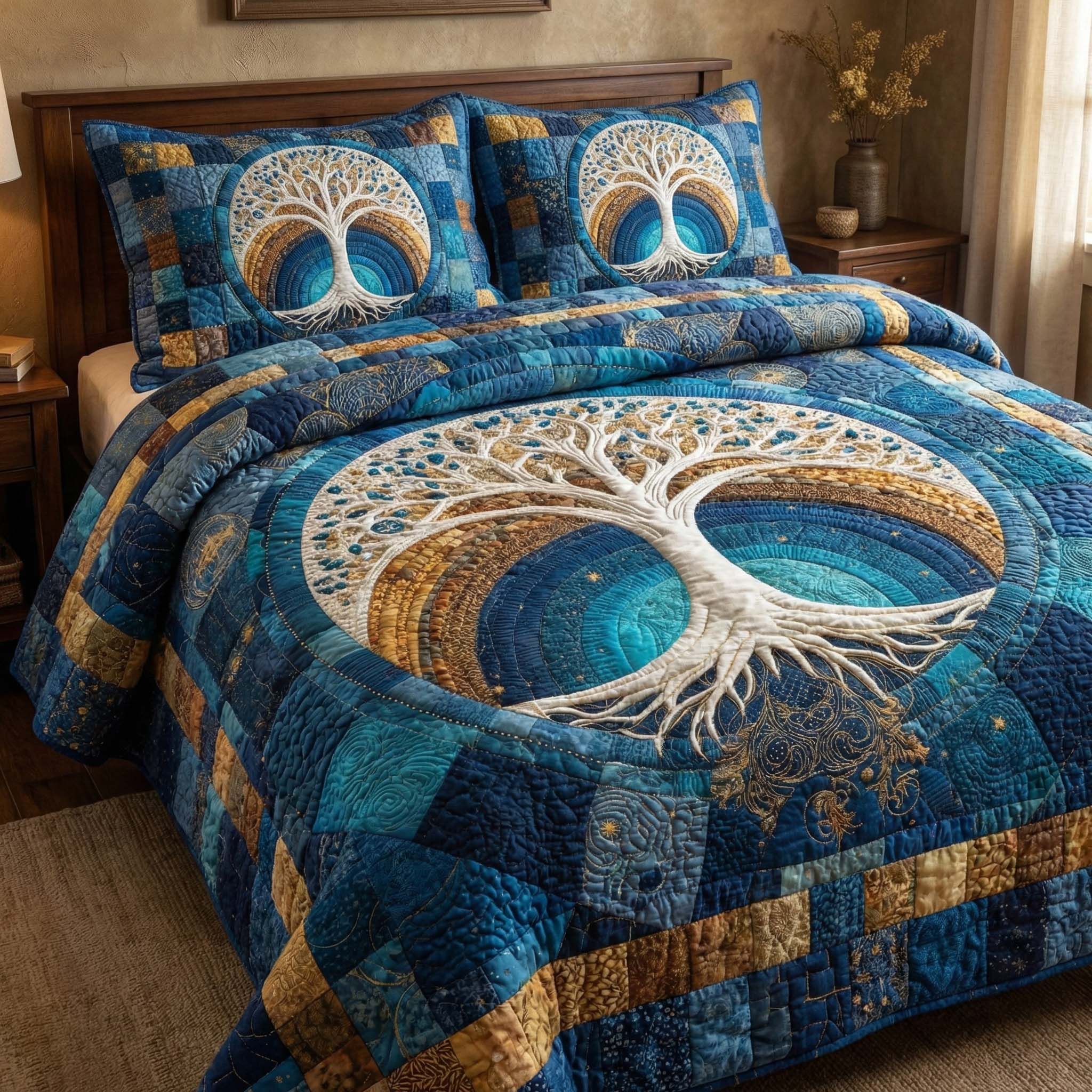 Celestial Tree Quilted Bedding Set Best King Sheet Set Tree Of Life Gifts Mother'S Day
