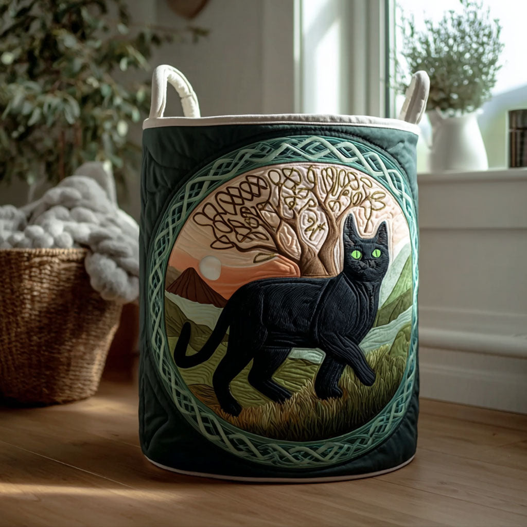 Celtic Charm Cat Quilted Laundry Basket Rustic Laundry Hamper Best Presents For Cat Lovers