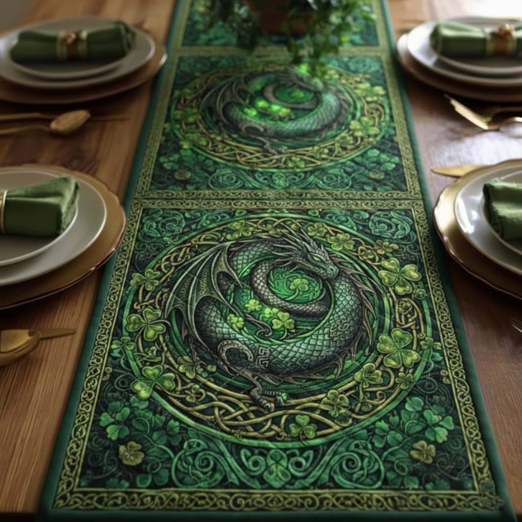Celtic Dragon Quilted Table Runner Dining Table Decor Ideas St Patrick's Day Gifts For Friends