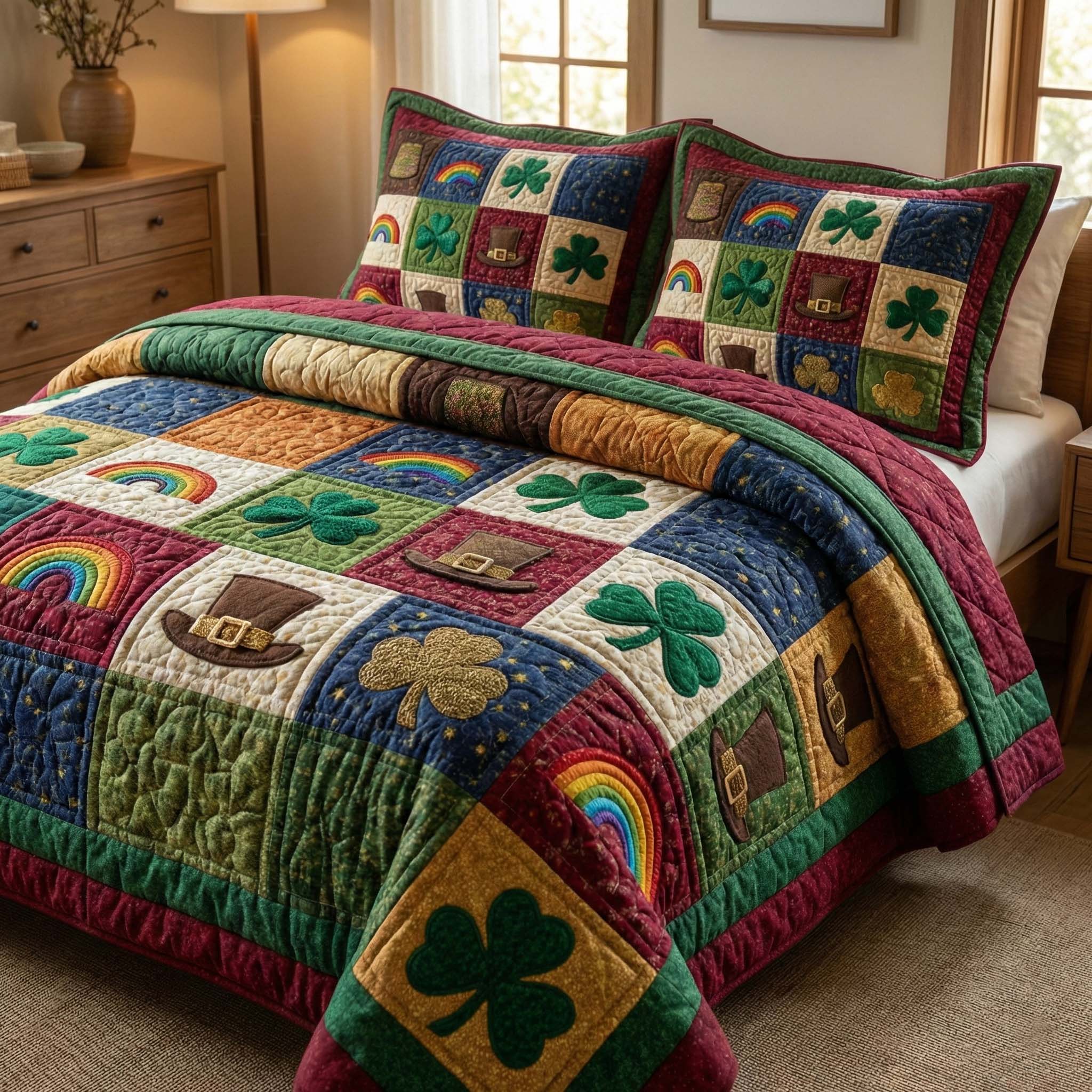 Celtic Luck Quilted Bedding Set Bed Decor St Patrick's Day Gifts For Employees