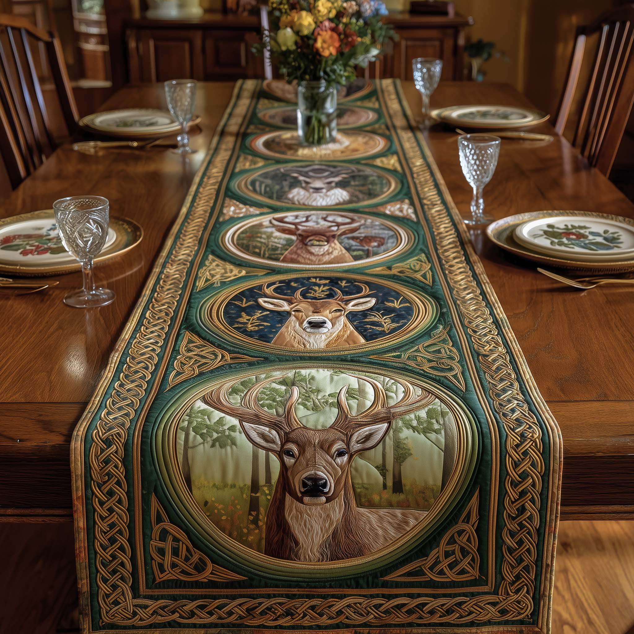 Celtic Stag Quilted Table Runner Dining Room Table Decor Unique St Patrick's Day Gifts