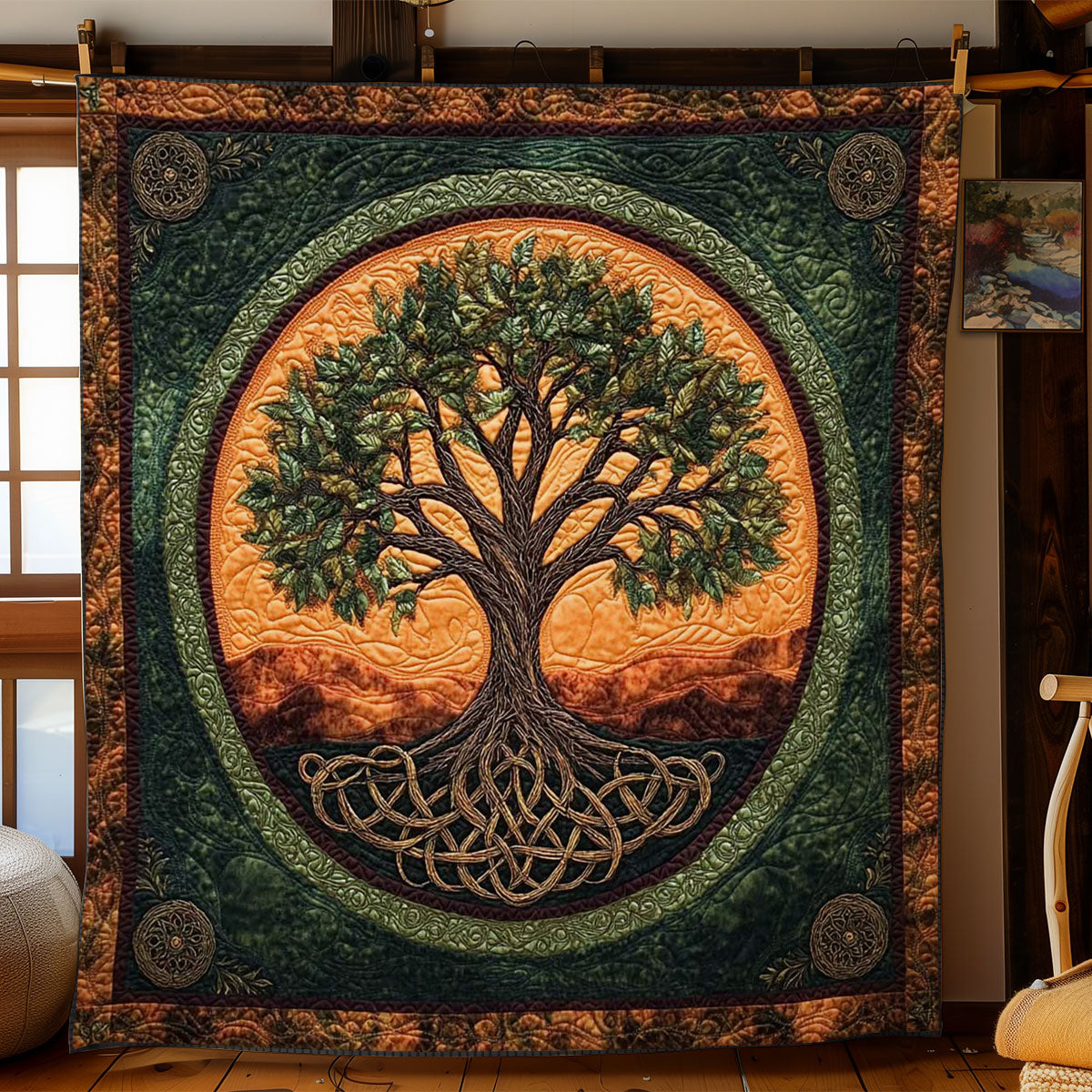 Celtic Tree Of Life Quilt Luxury Quilt Blanket with Decorative Stitching