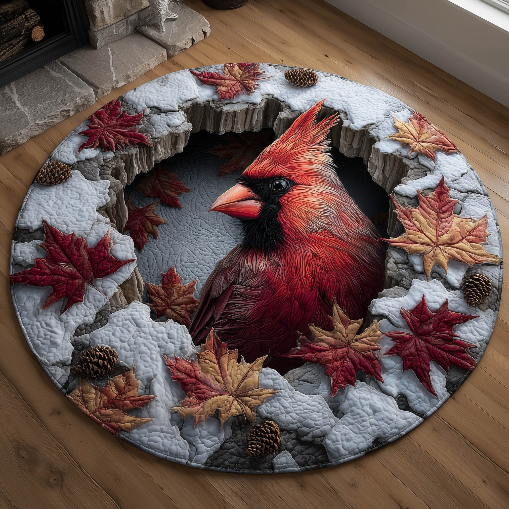 Charming Cardinal Quilted Round Mat Soft and Stylish Quilted Round Mat for Home Decor