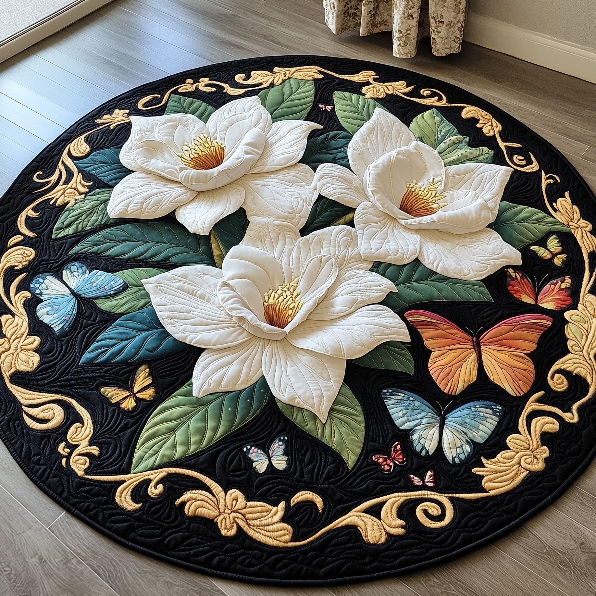 Charming Magnolia Quilted Round Mat Comfortable Quilted Round Mat for Relaxing Moments