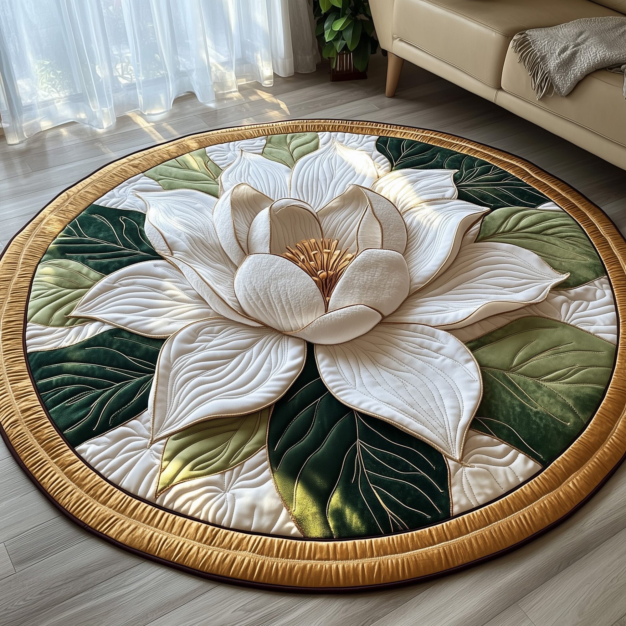 Charming Magnolia Quilted Round Mat Elegant Quilted Round Mat to Enhance Your Room