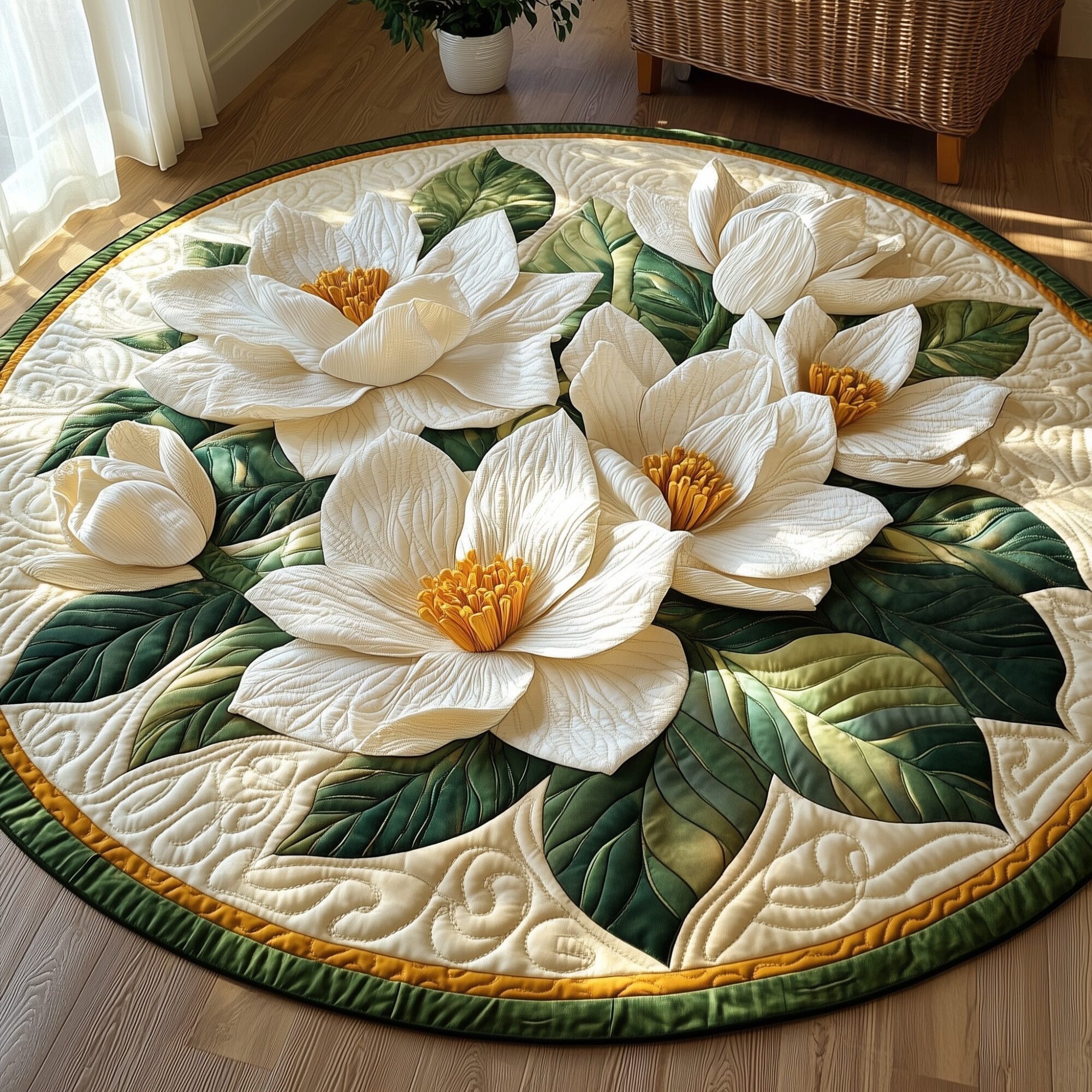 Charming Magnolia Quilted Round Mat Premium Quilted Round Mat for Cozy Living Spaces
