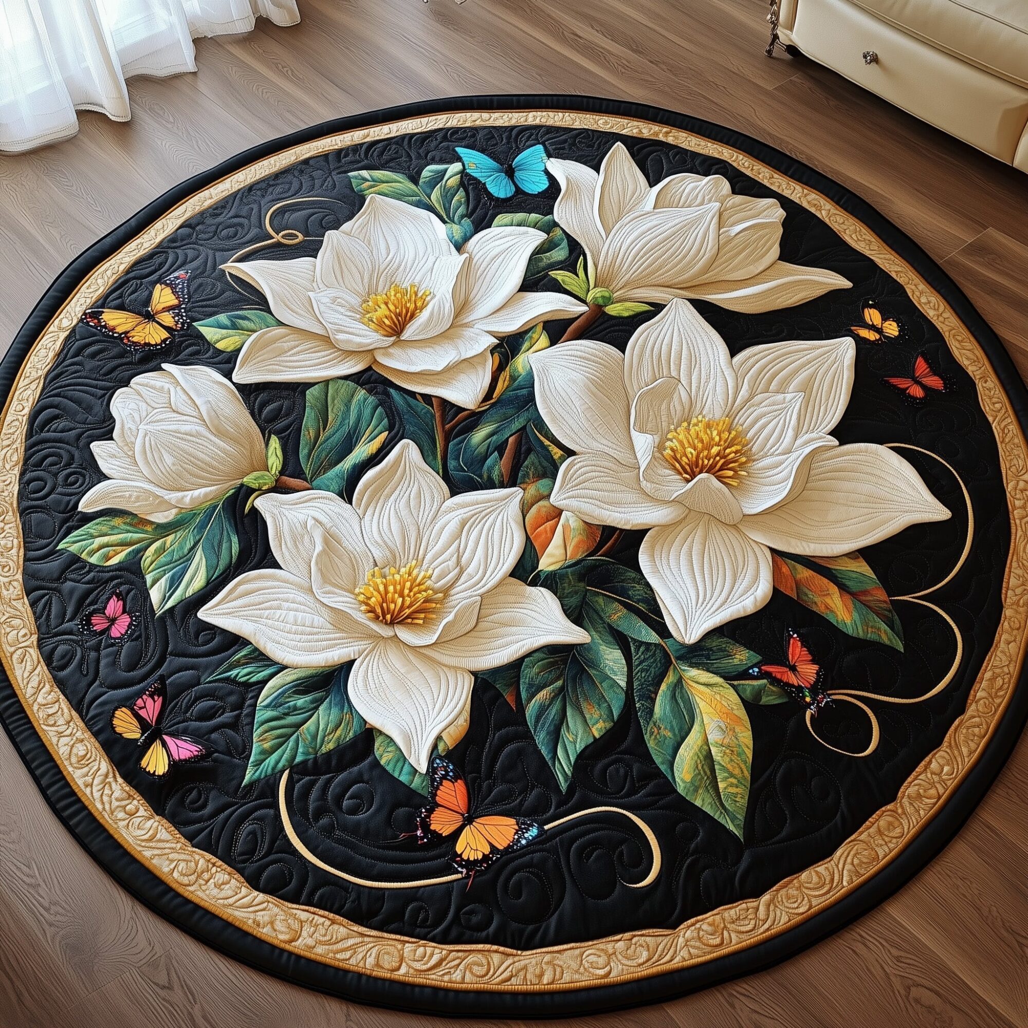 Charming Magnolia Quilted Round Mat Vibrant Quilted Round Mat to Brighten Your Room