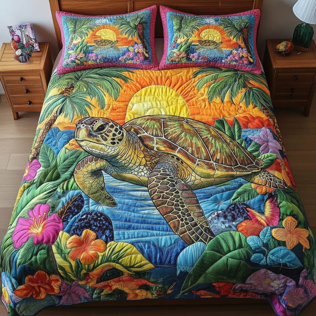 Charming Turtle Quilted Bedding Set Queen Bed Set Sea Turtle Gifts For Her