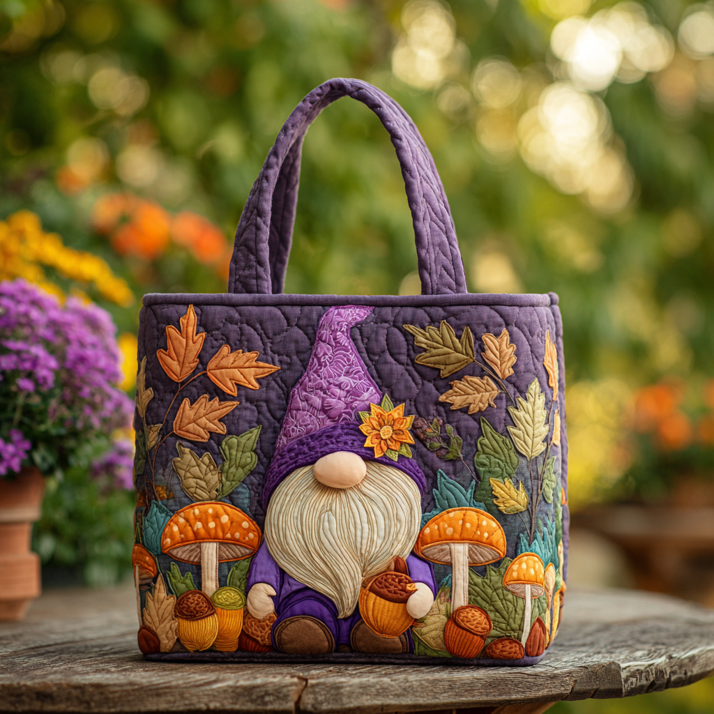 Cheerful Gnome Quilted Tote Bag Womens Handbag Cute Fall Gift Ideas