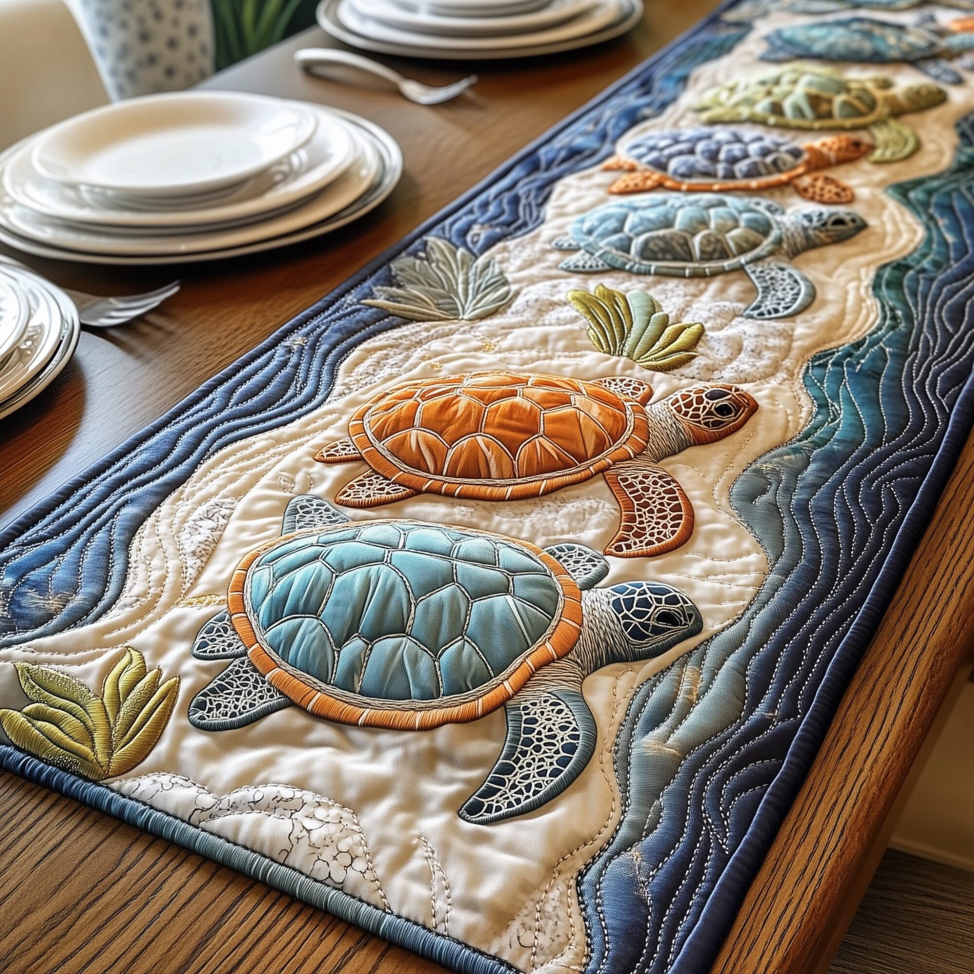 Cheerful Turtle Quilted Table Runner Dining Table Decor Ideas Gifts For Sea Turtle Lovers