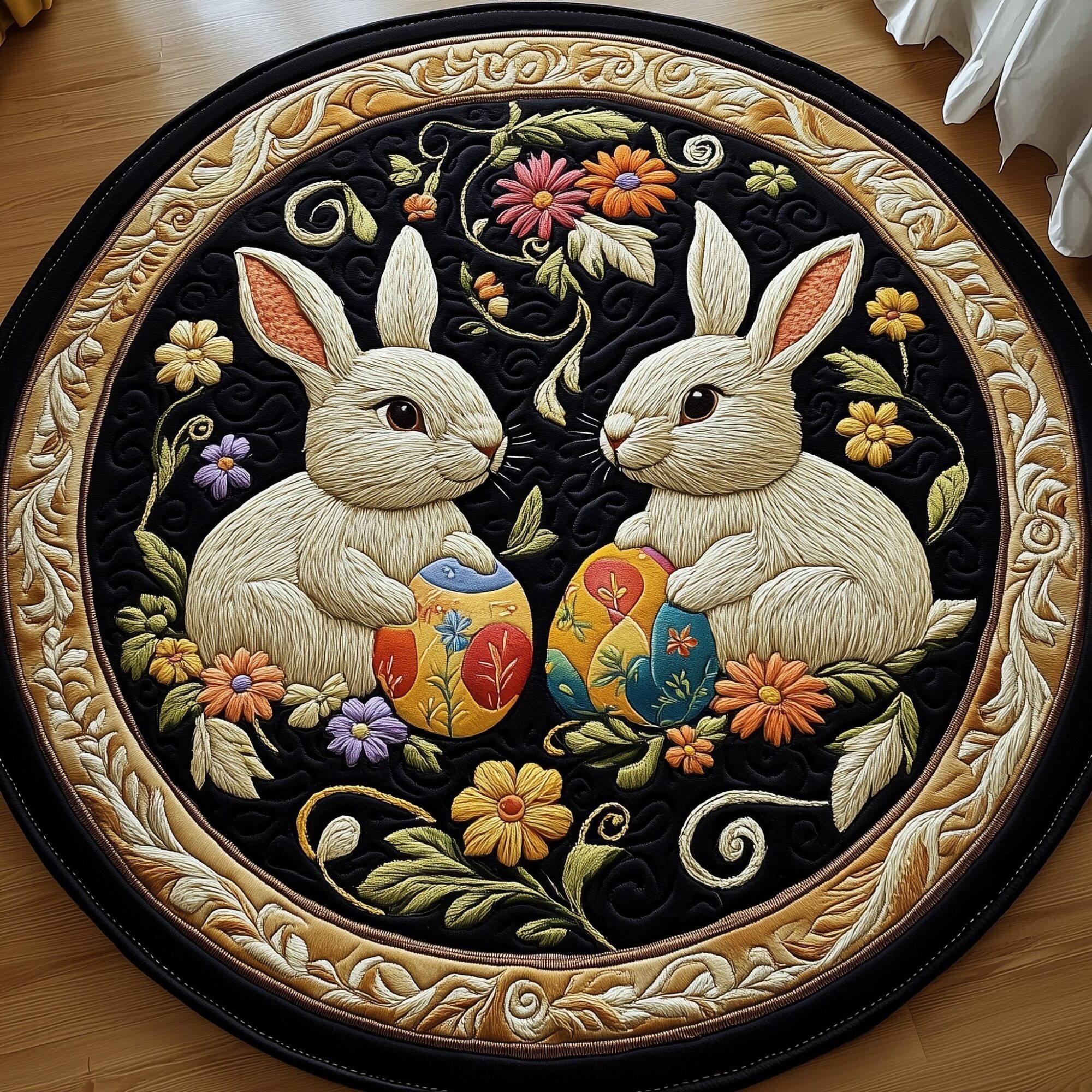 Cherished Bunny Couple Quilted Round Mat Perfect Quilted Round Mat for Any Floor Surface