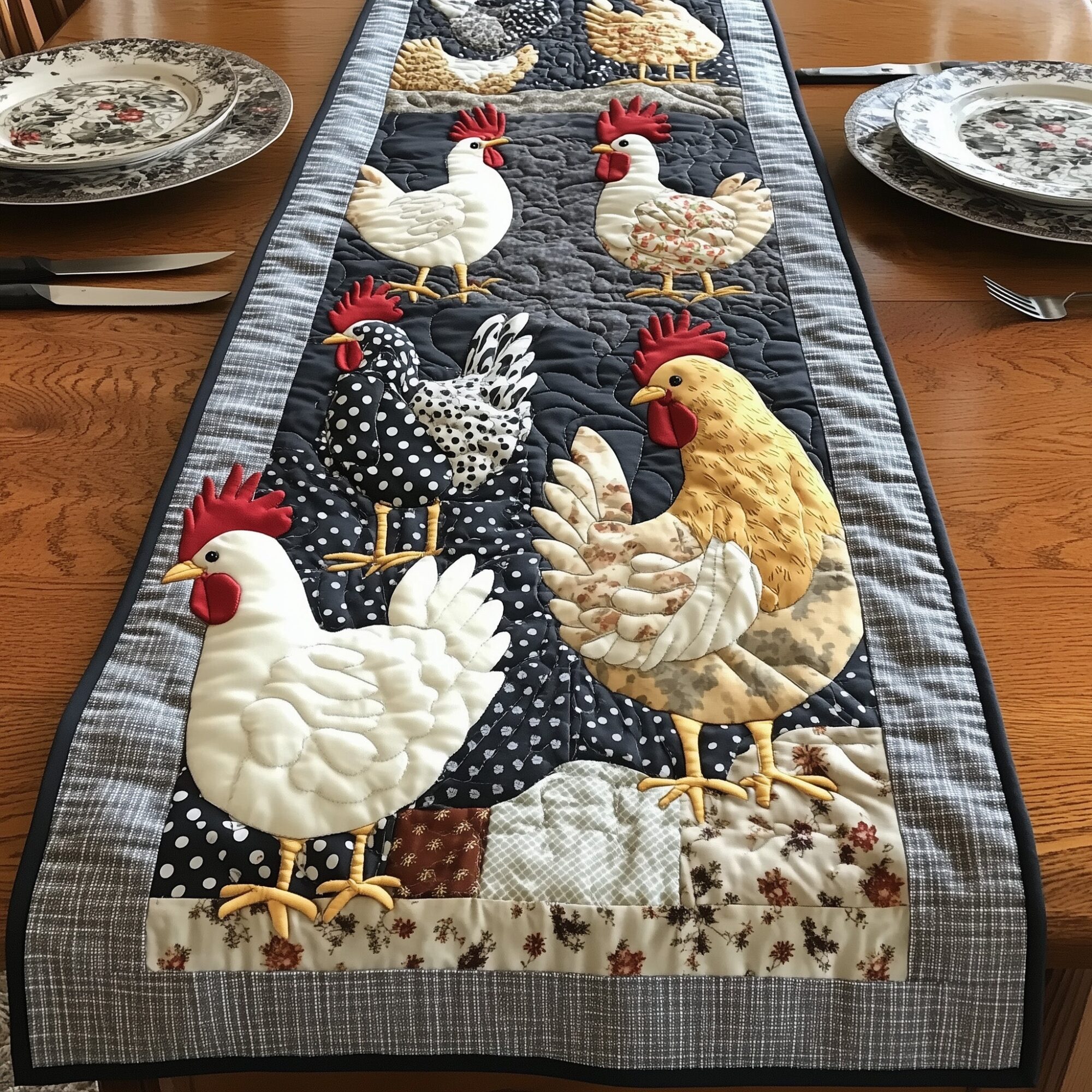 Chicken Crew Quilted Table Runner Dining Table Decor Ideas Gifts For Hen Lovers