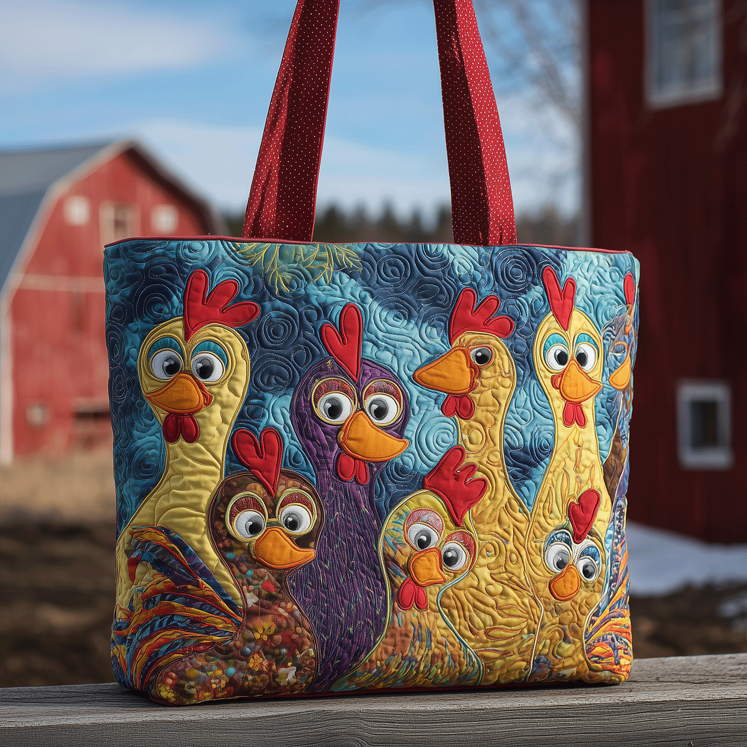 Chicken Patch Party Quilted Tote Bag Shoulder Bag Cute Chicken Gifts For Chicken Lovers