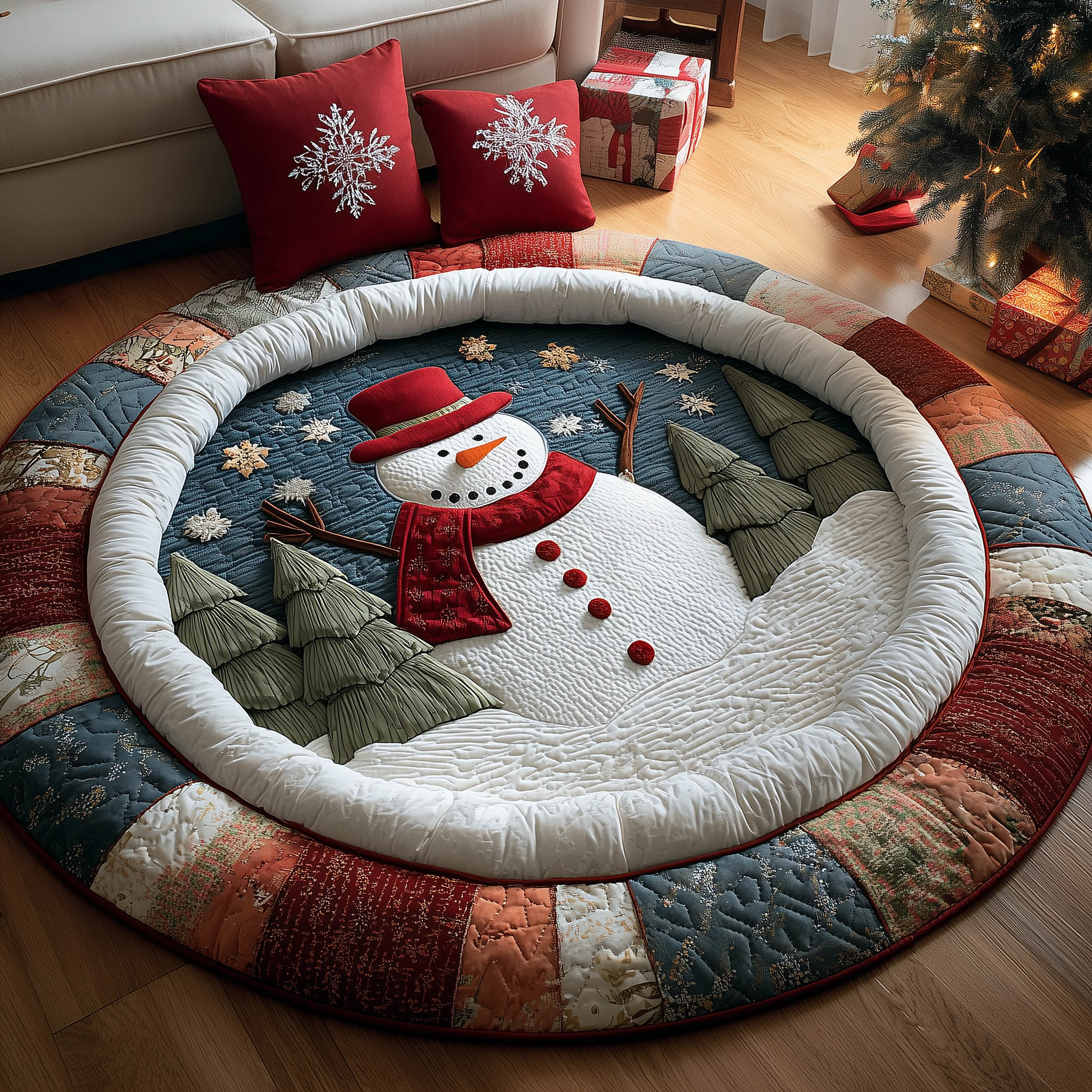 Christmas Buddy Quilted Round Mat Soft and Stylish Quilted Round Mat for Home Decor