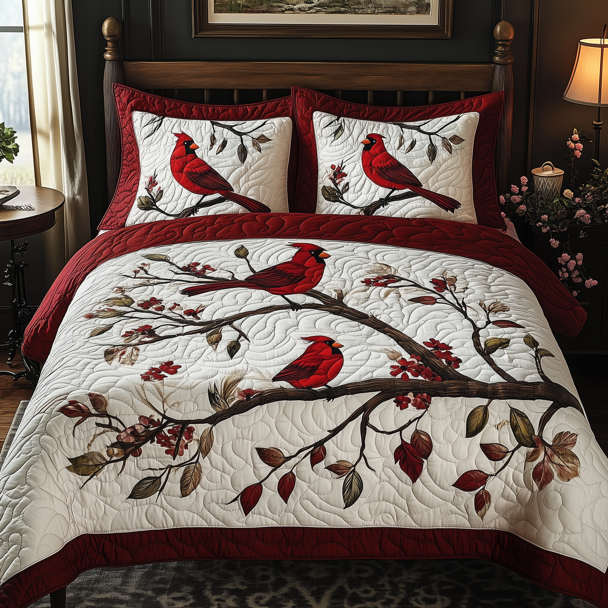 Christmas Cardinal Quilted Bedding Set Christmas Duvet Set Cardinal Gifts For Christmas