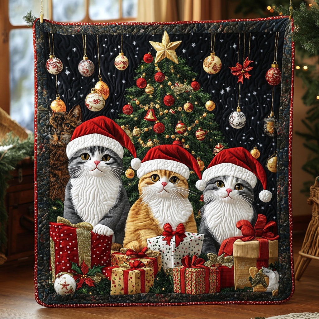 Christmas Cat Quilt Charming Quilt Blanket Gift for Festive Spirit