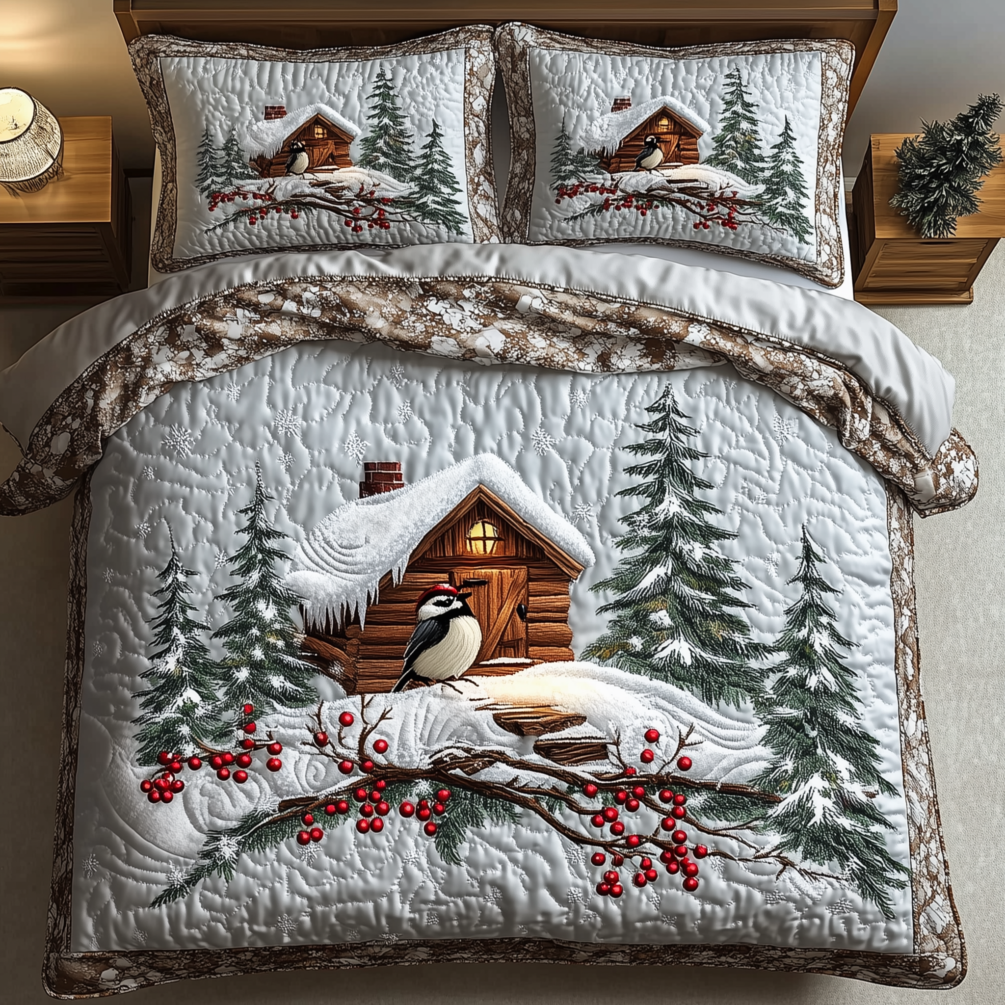 Christmas Cozy Cabin Quilted Bedding Set Xmas Comforters Christmas Gifts For Husband