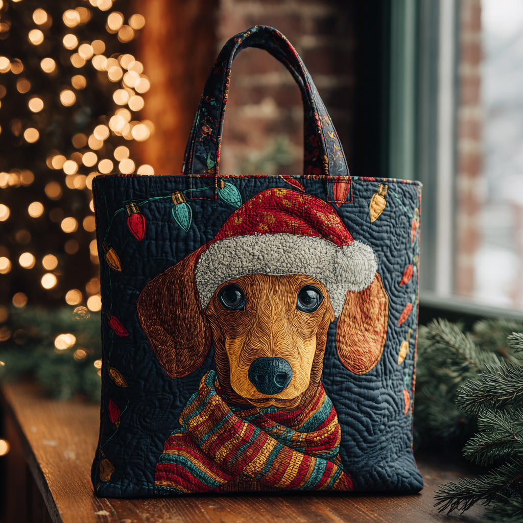 Christmas Dachshund Quilted Tote Bag Cute Tote Bags Christmas Gifts For Dachshund Lovers