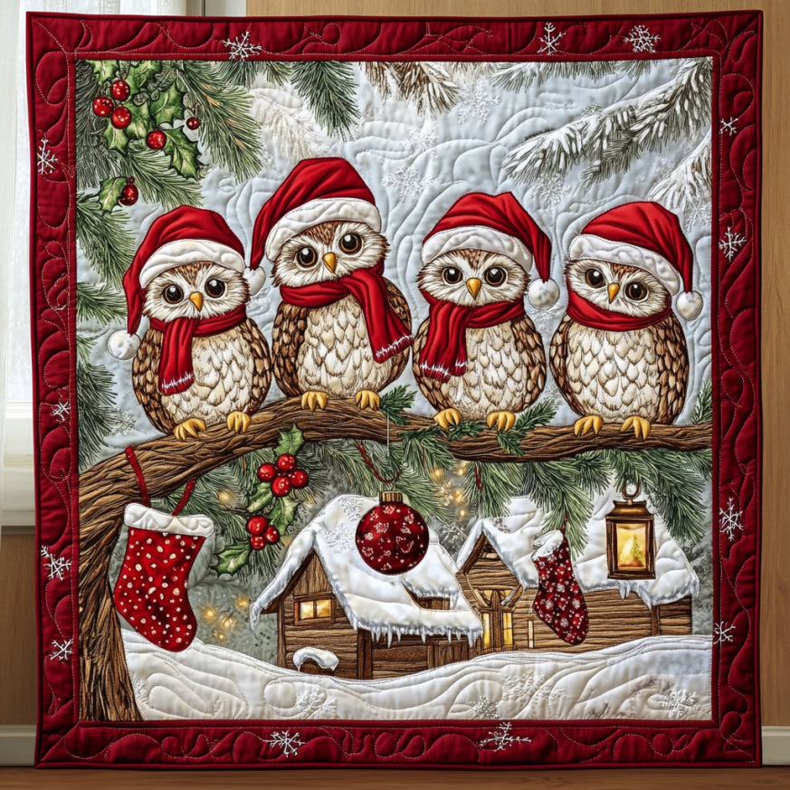 Christmas Owls Quilt.webp Soft Quilt Blanket Gift for Comfortable Nights(1)