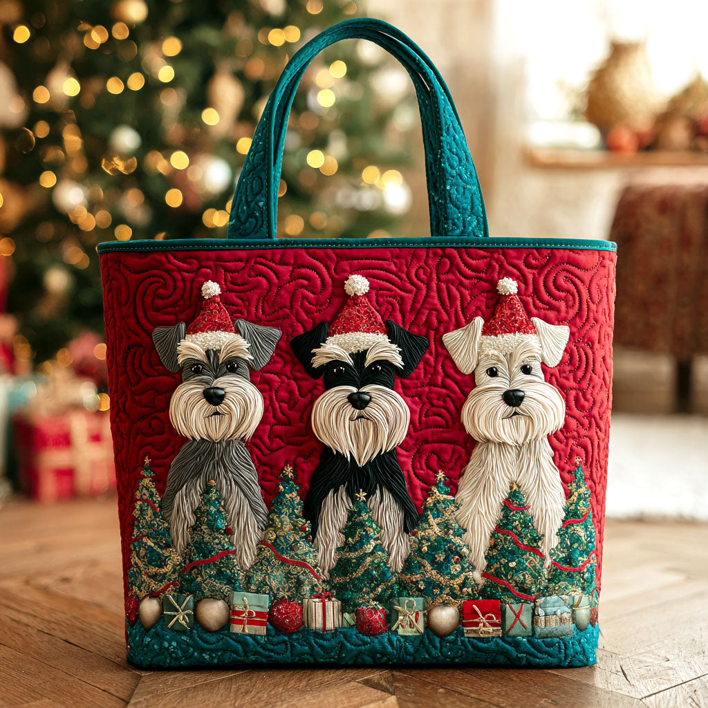 Christmas Schnauzer Dream Quilted Tote Bag Shoulder Bags For Women Christmas Presents For Dog Lovers
