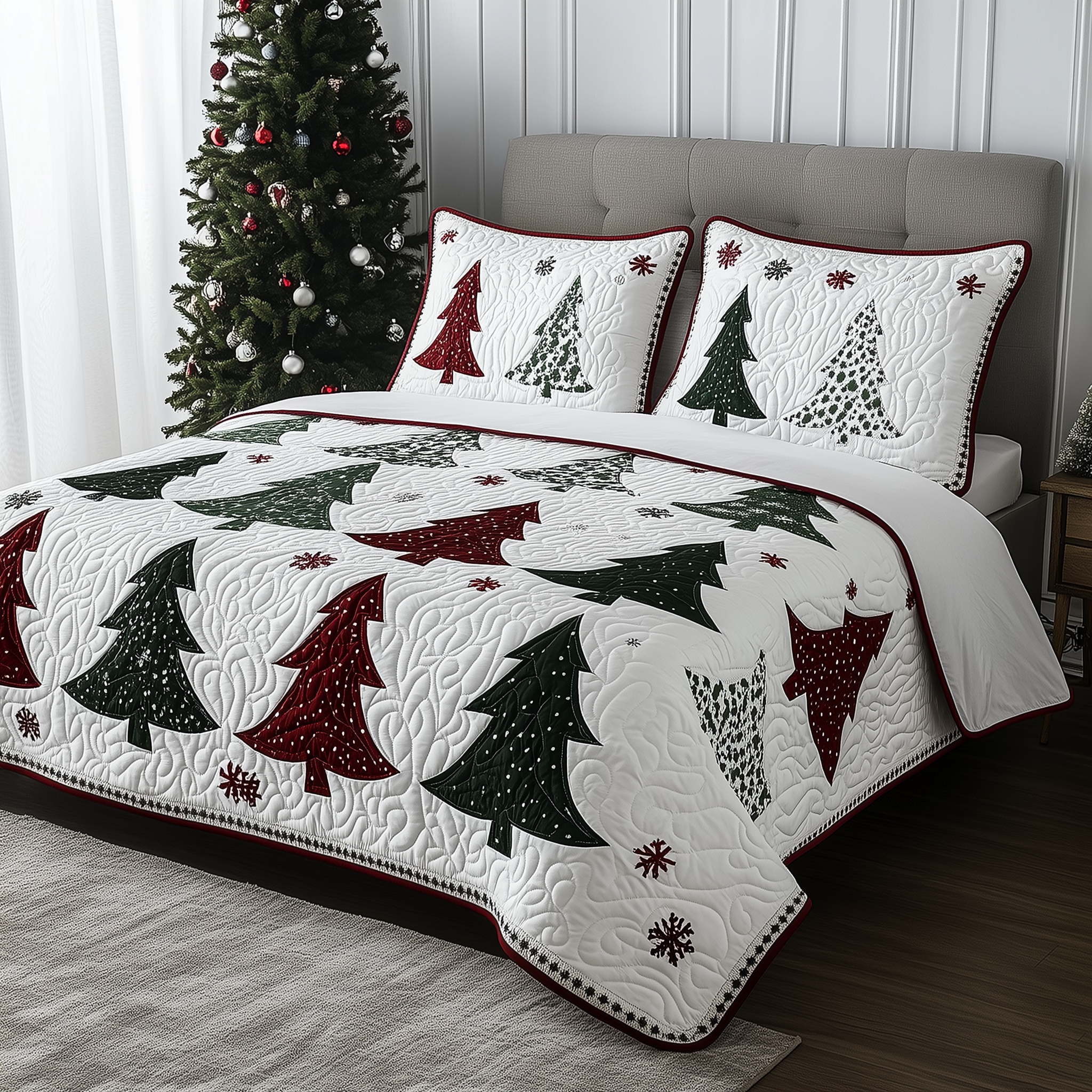 Christmas Tree Quilted Bedding Set Xmas Duvet Sets Christmas Presents For Mom