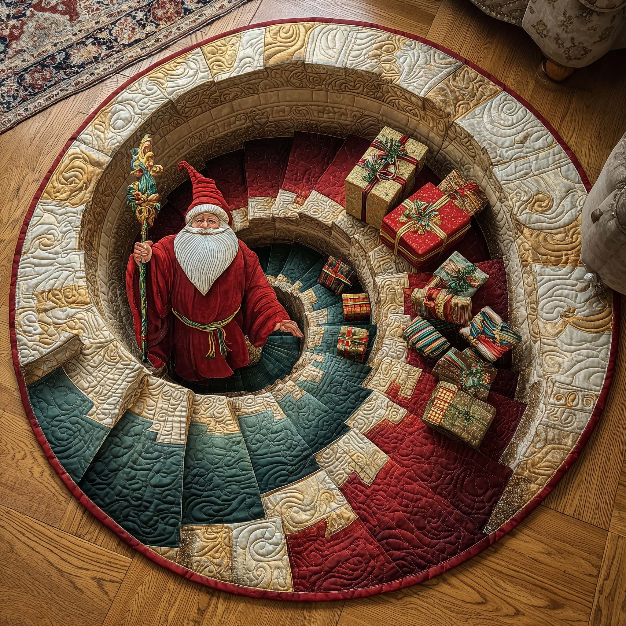 Christmas Wizard Spiral Quilted Round Mat Vibrant Quilted Round Mat to Brighten Your Room