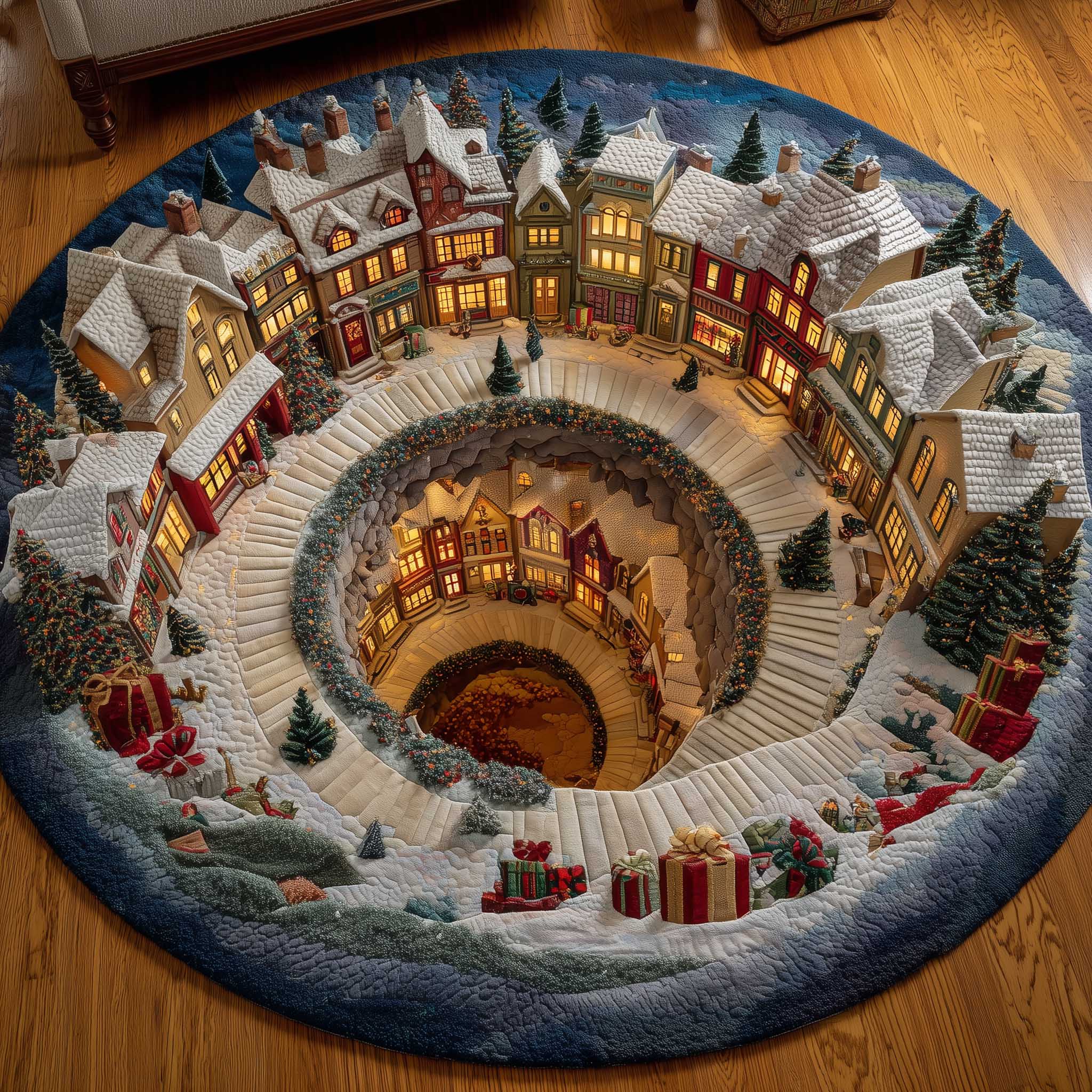 Christmas Wonderland Quilted Round Mat Soft Cotton Quilted Round Mat for Daily Comfort
