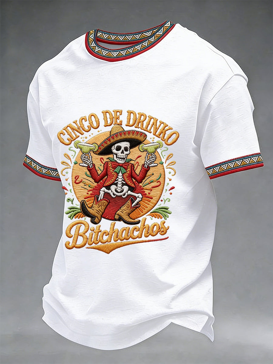 Cinco De Drinko Bitchachos T-Shirt Funny Skeleton Margarita Apparel Gift For Husbands - Image 2