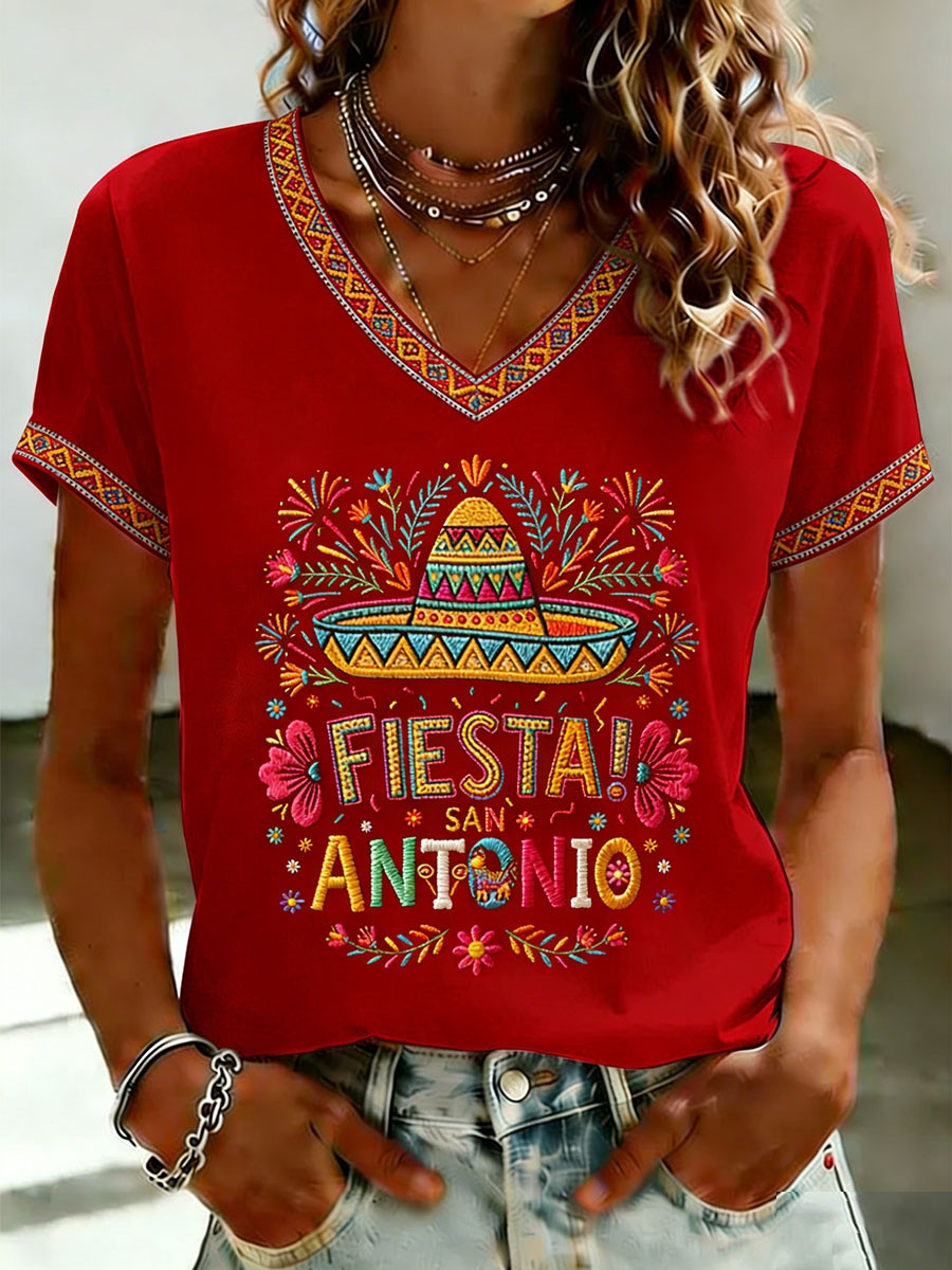 Cinco De Mayo Fiesta Antonio V-Neck Shirt Womens Mexican Festival Gift For Her - Image 2