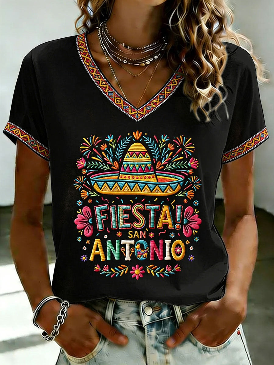 Cinco De Mayo Fiesta Antonio V-Neck Shirt Womens Mexican Festival Gift For Her