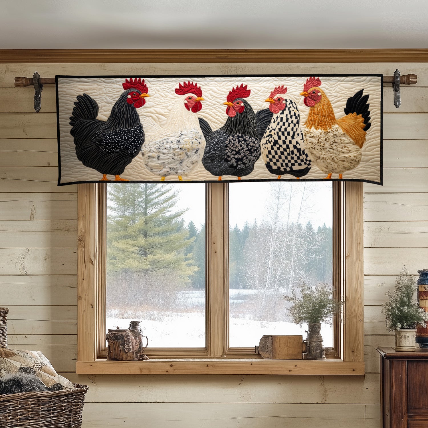 Classic Black White Chickens Quilted Valance Front Entryway Ideas Best Presents For Farmers