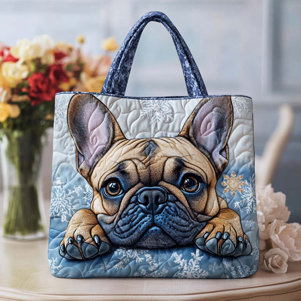 Classic Frenchie Quilted Tote Bag Popular Designer Totes French Bulldog Gifts For Owners