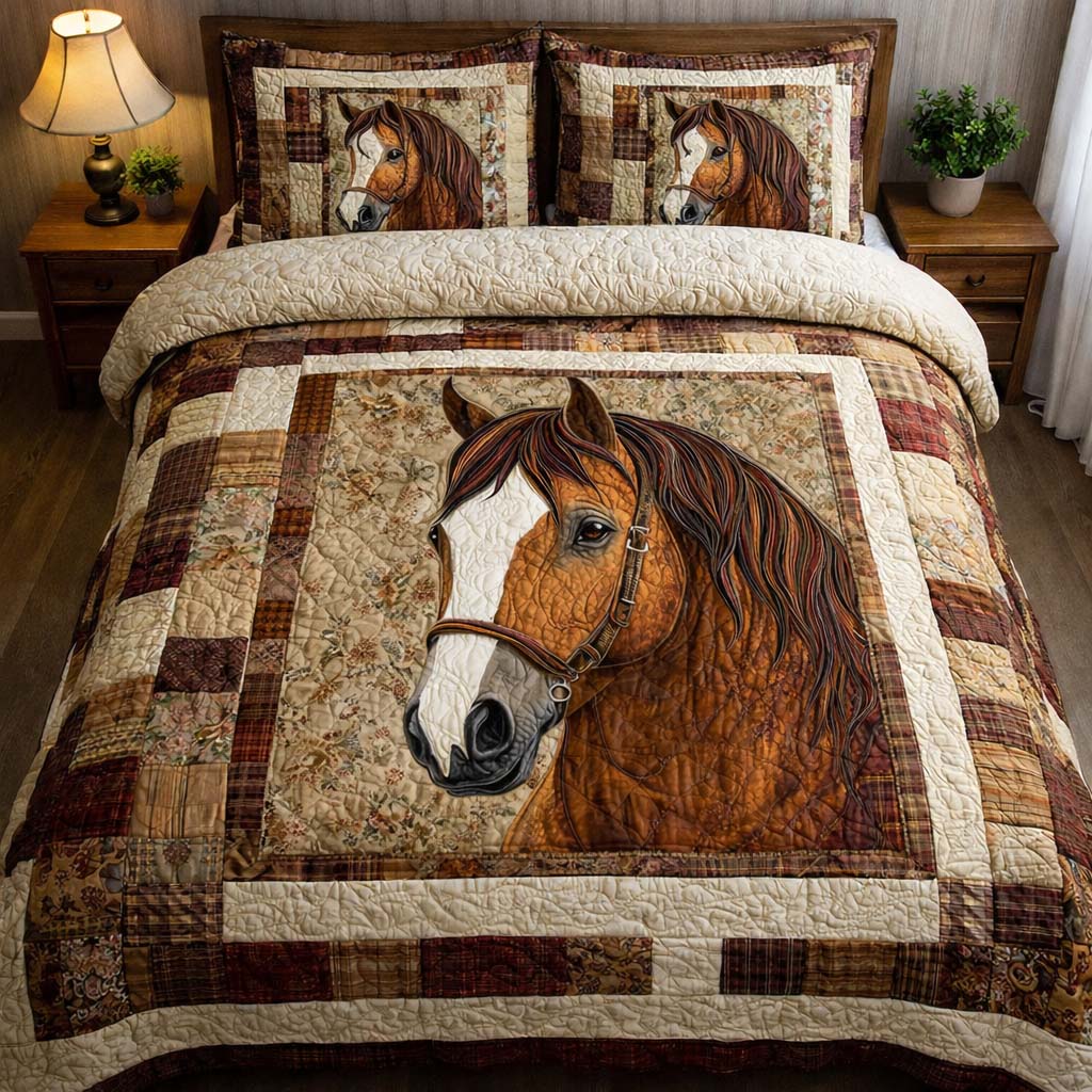 Classic Horse Quilted Bedding Set Best King Sheets Gifts For Female Horse Lovers