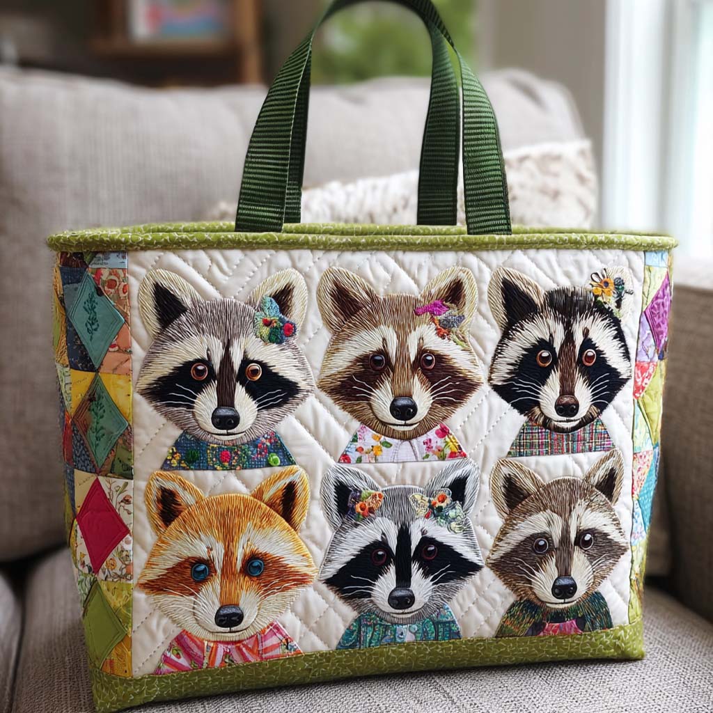 Clever Raccoon Quilted Tote Bag Best Quality Tote Bags Gifts For Raccoon Lovers