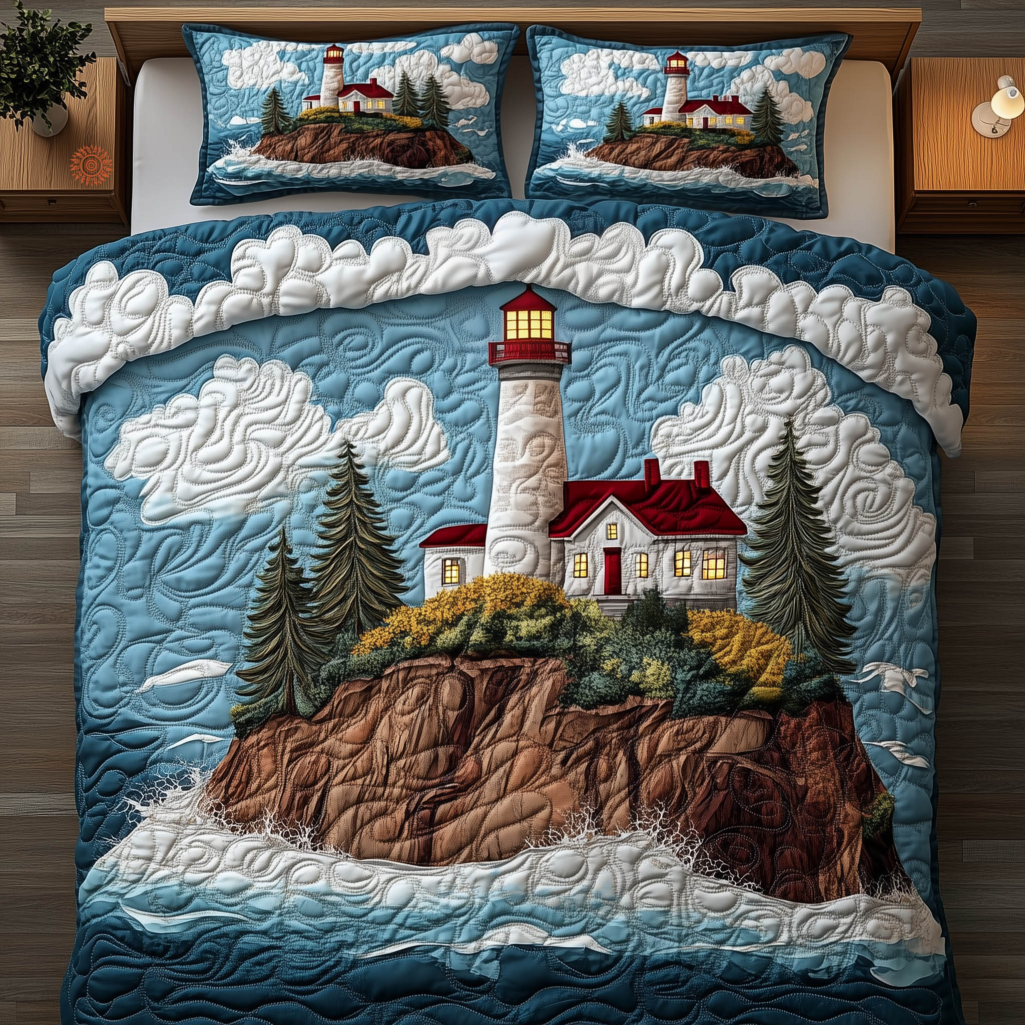 Cliffside Lighthouse Quilted Bedding Set Nice Bedding Sets Lighthouse Gifts For Her