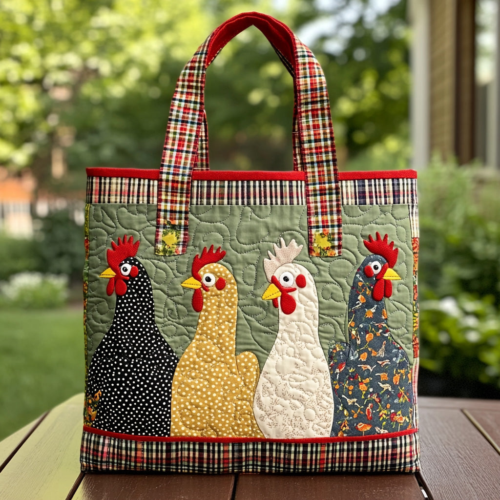 Cluck Crew Quilted Tote Bag Vintage Shoulder Bag Chicken Christmas Gifts