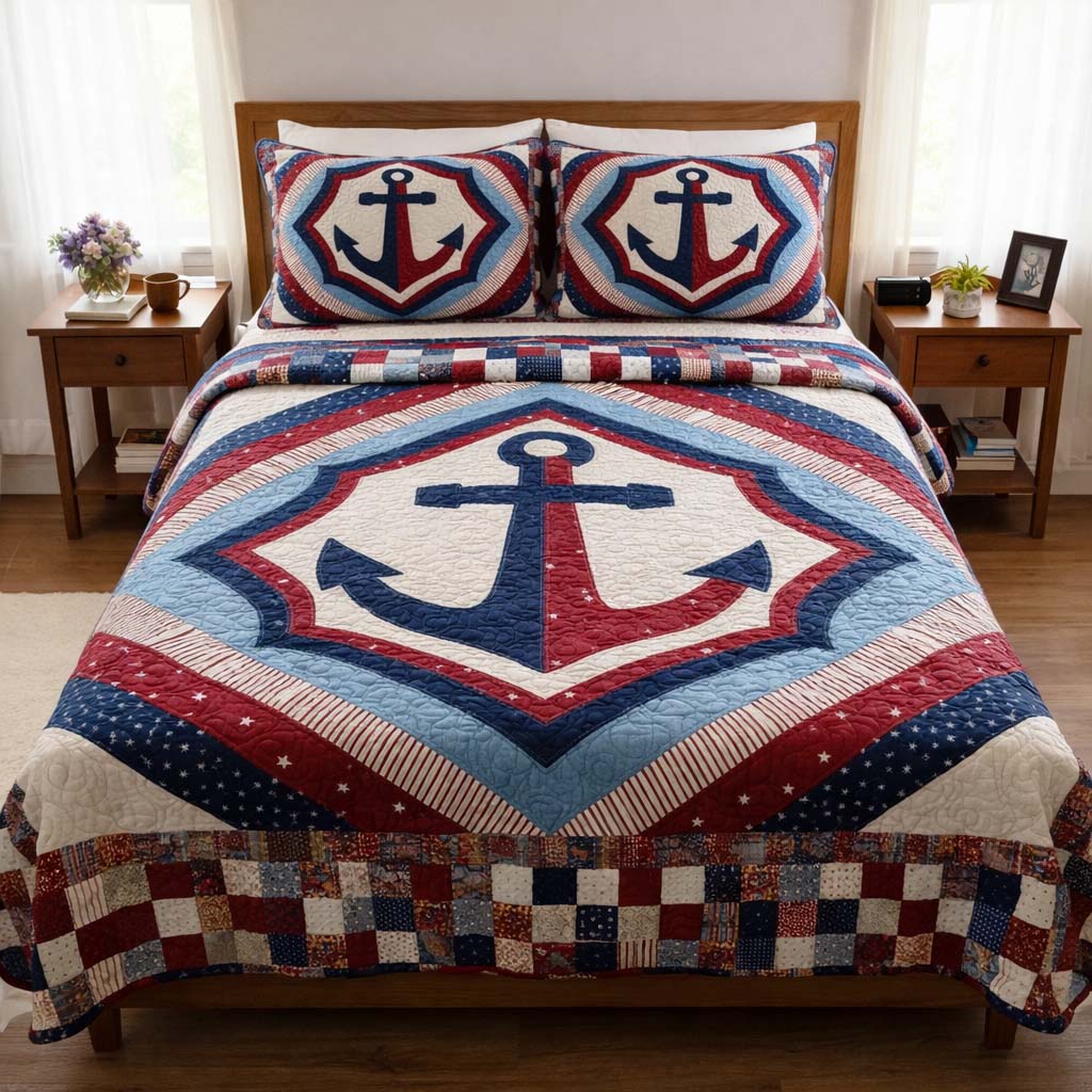Coastal Anchor Quilted Bedding Set Best Bedsheets Anchor Gifts For Men