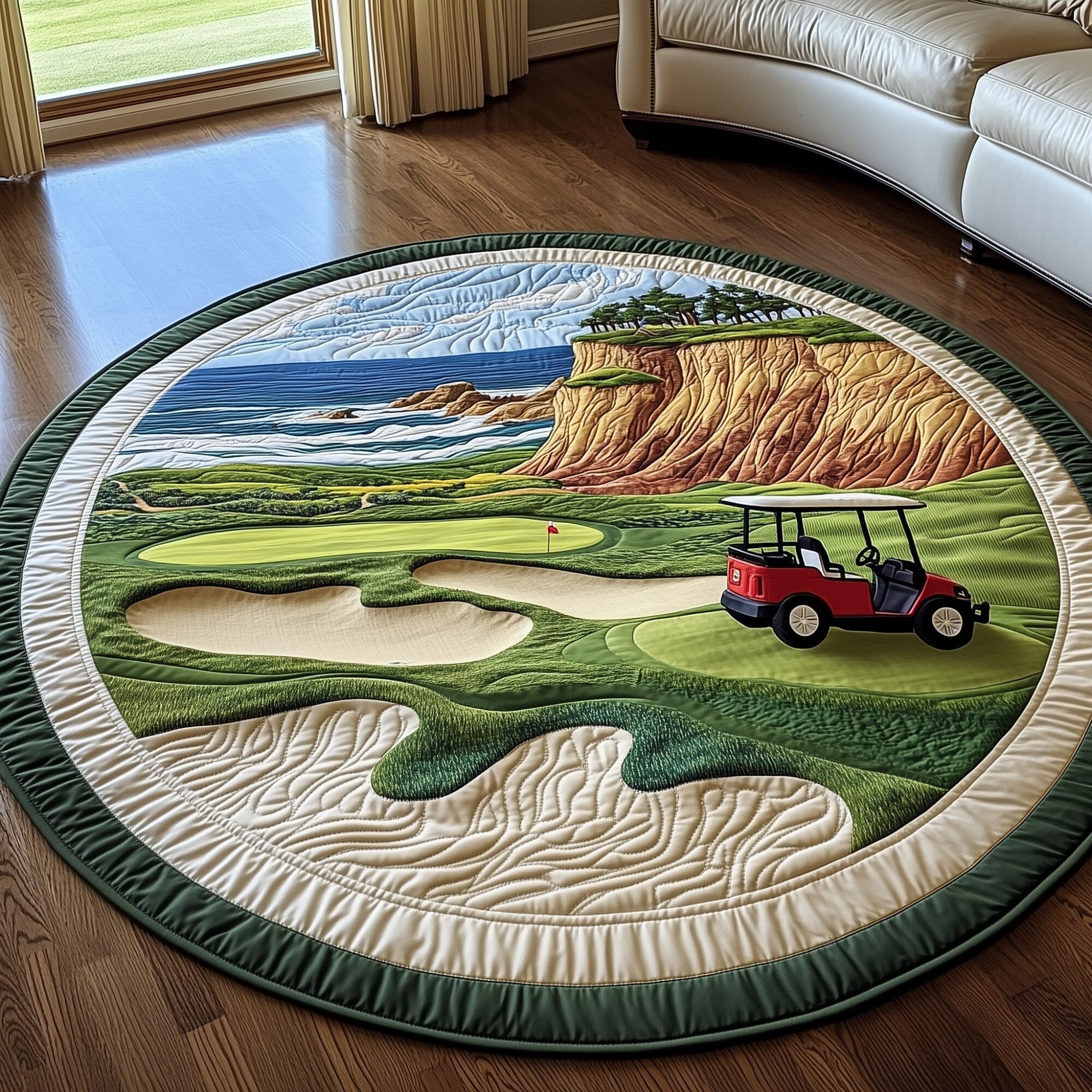Coastal Fairway Quilted Round Mat Handcrafted Quilted Round Mat for Special Touch