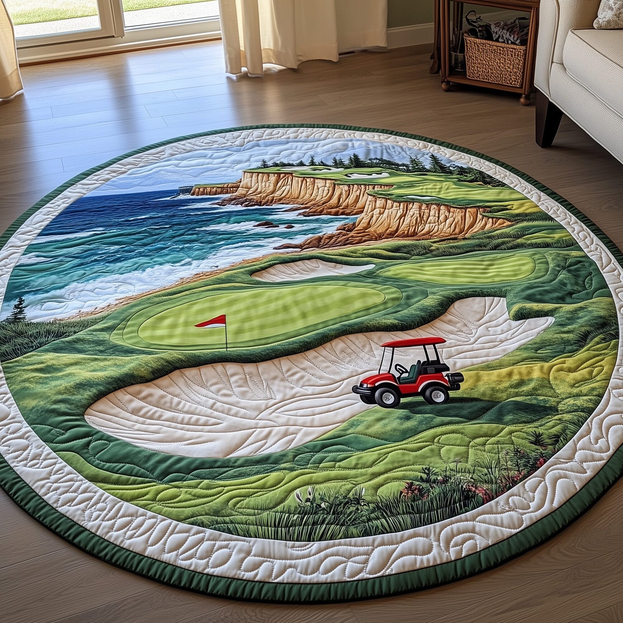 Coastal Fairway Quilted Round Mat Non-Slip Quilted Round Mat for Safety and Style