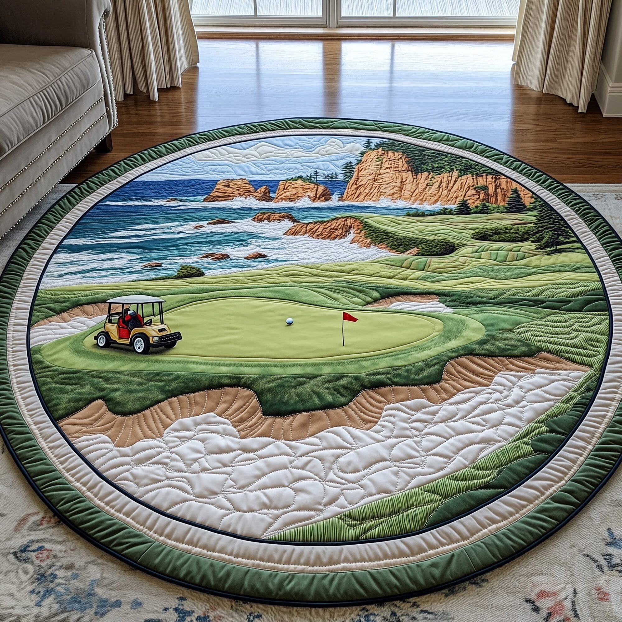 Coastal Fairway Quilted Round Mat Perfect Home Accessory Quilted Round Mat