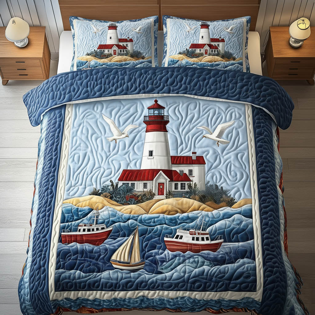 Coastal Lighthouse Quilted Bedding Set Bed Comforter Set Lighthouse Gifts For Men