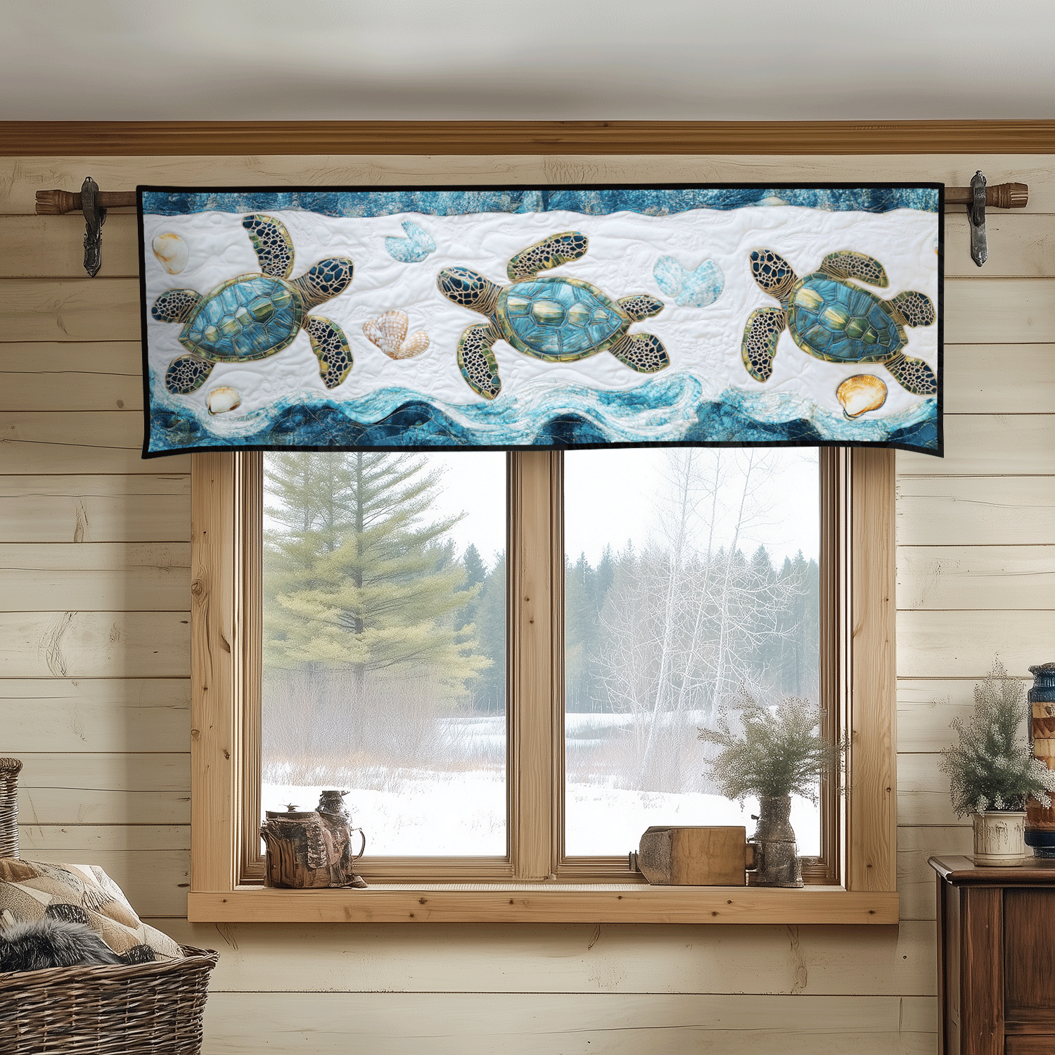 Coastal Wanderer Quilted Valance Dining Room Decor Sea Turtle Gift Ideas