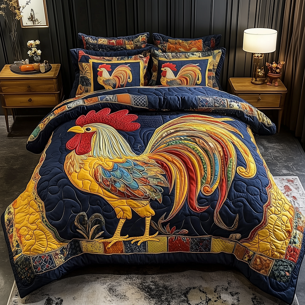 Colorburst Cock Quilted Bedding Set Good Bed Sheet Sets Gifts For Chicken Lovers