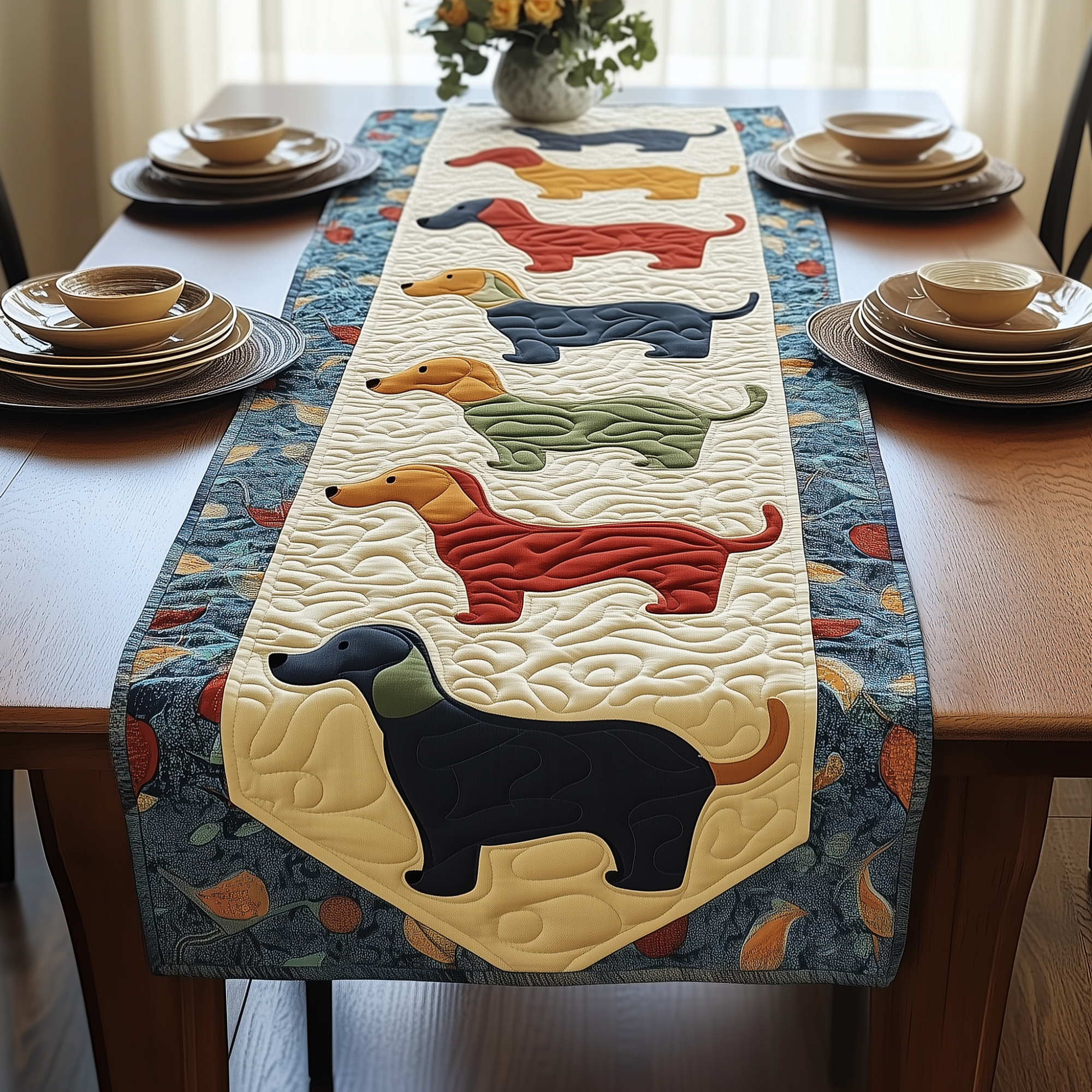 Colorful Dachshund Quilted Table Runner Dining Table Decor Best Presents For Dog Owners