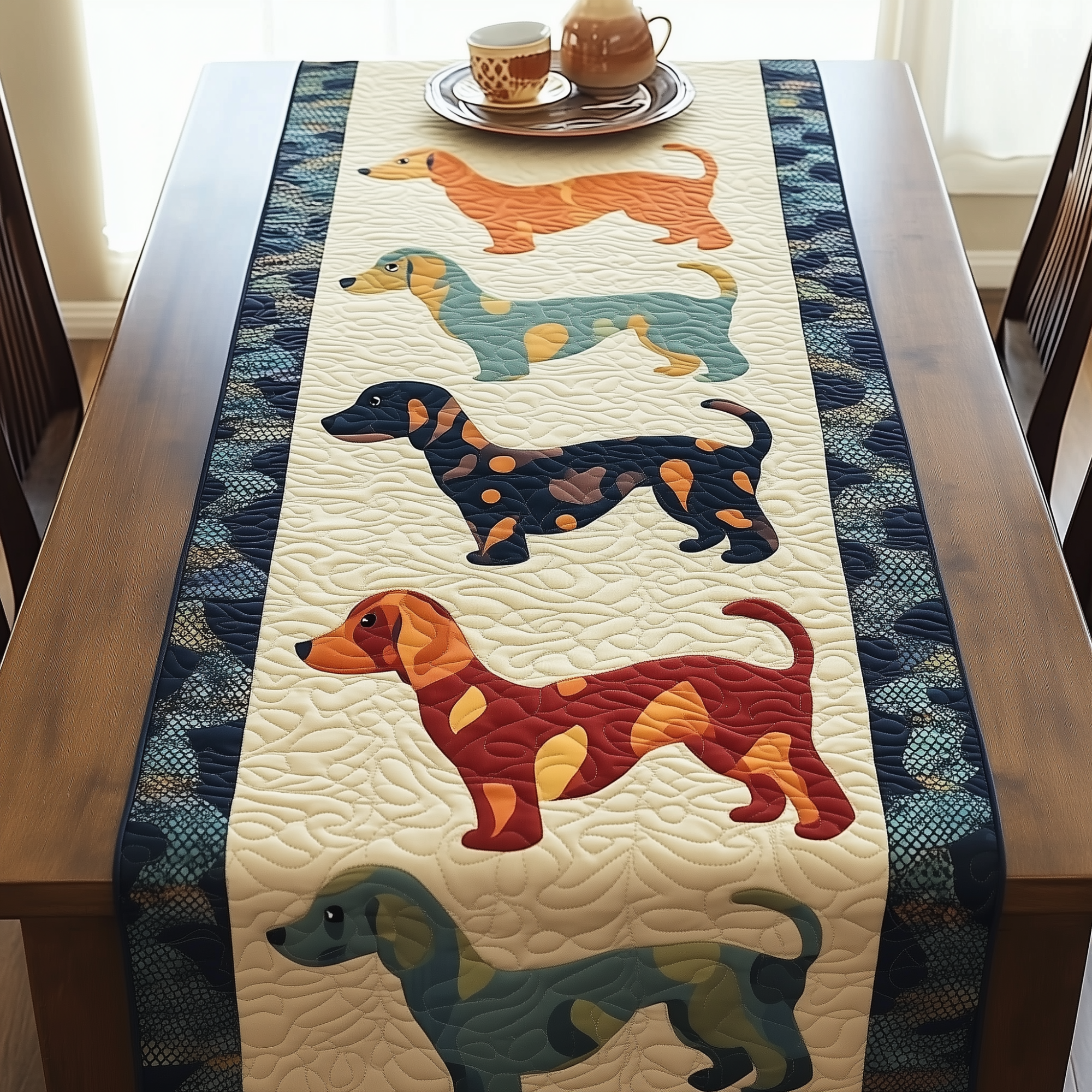 Colorful Dachshund Quilted Table Runner Dining Table Decor Ideas Best Presents For Dog Lovers