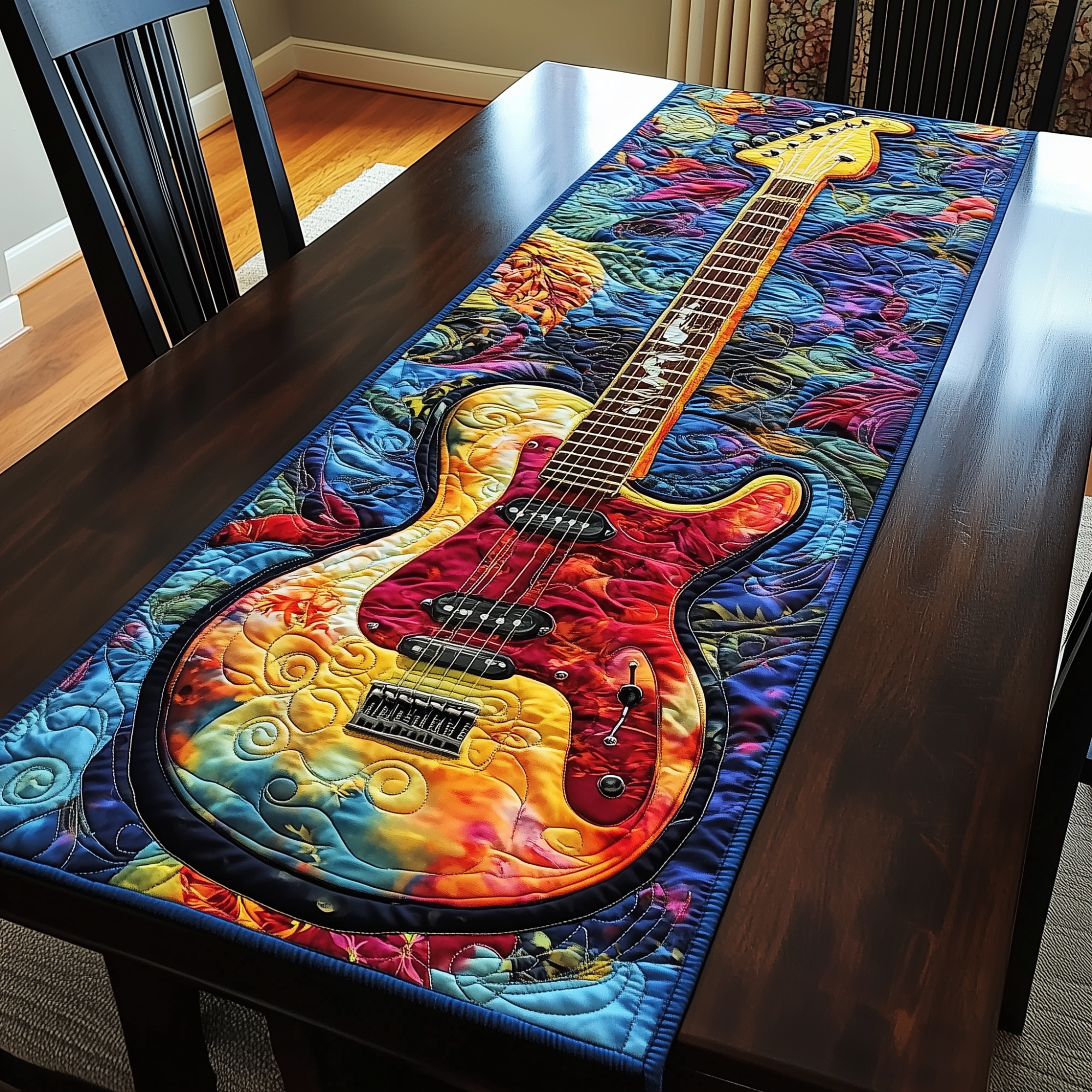 Colorful Guitar Quilted Table Runner Dining Table Decor Great Gift For Guitar Player