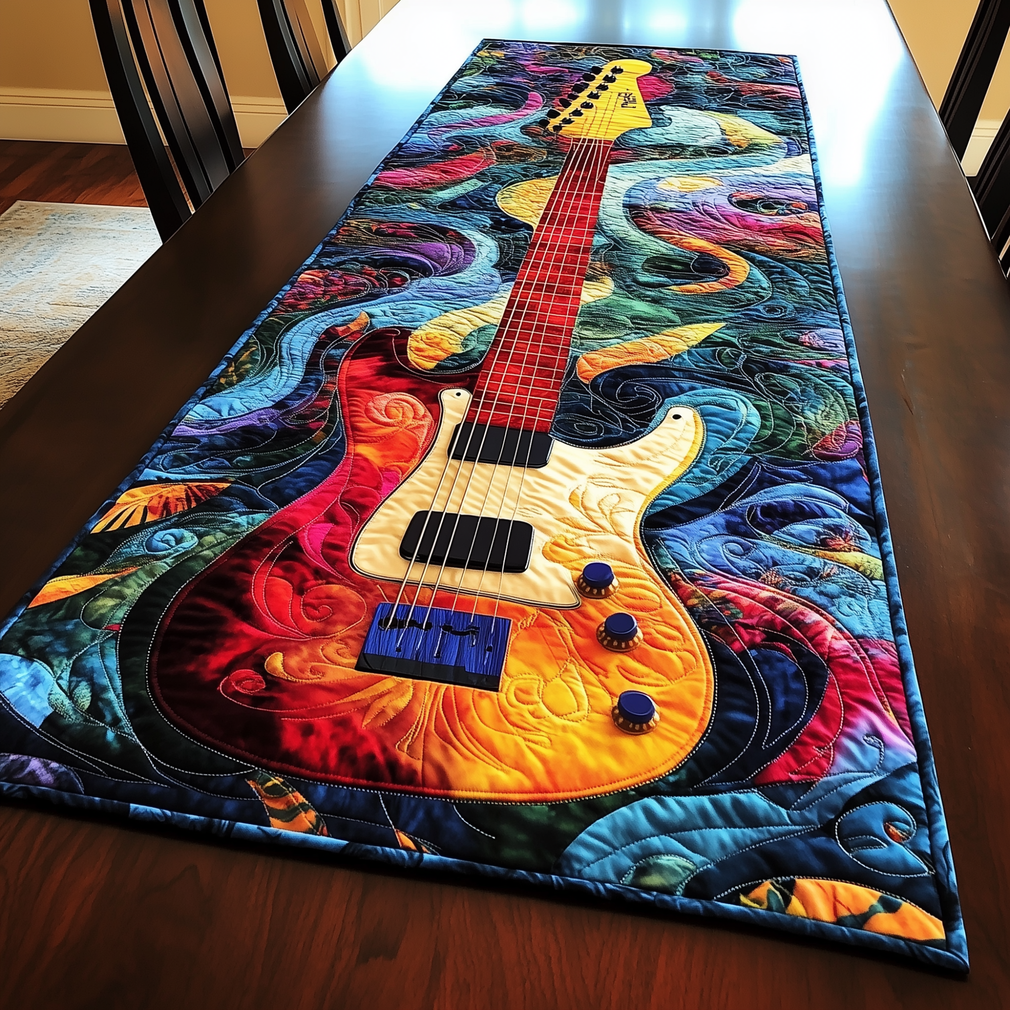 Colorful Guitar Quilted Table Runner Dining Table Decor Ideas Good Presents For Guitar Players