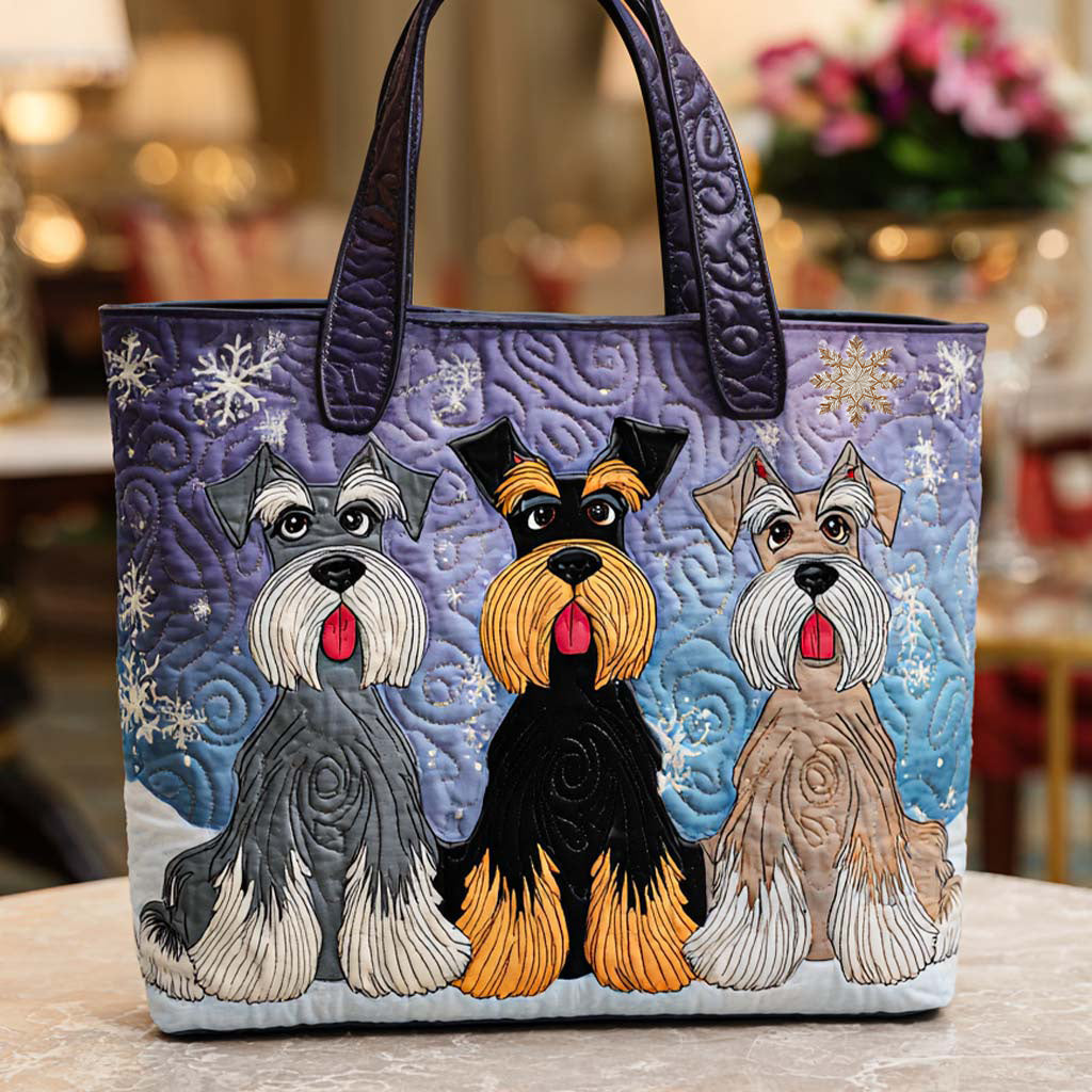 Colorful Schnauzer Friends Quilted Tote Bag Xmas Handbags Great Gifts For Dog Lovers