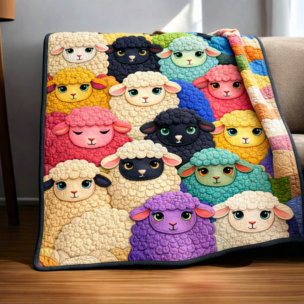 Colorful Sheep Quilted Blanket Decorations For Bedroom Unique Gift For Her